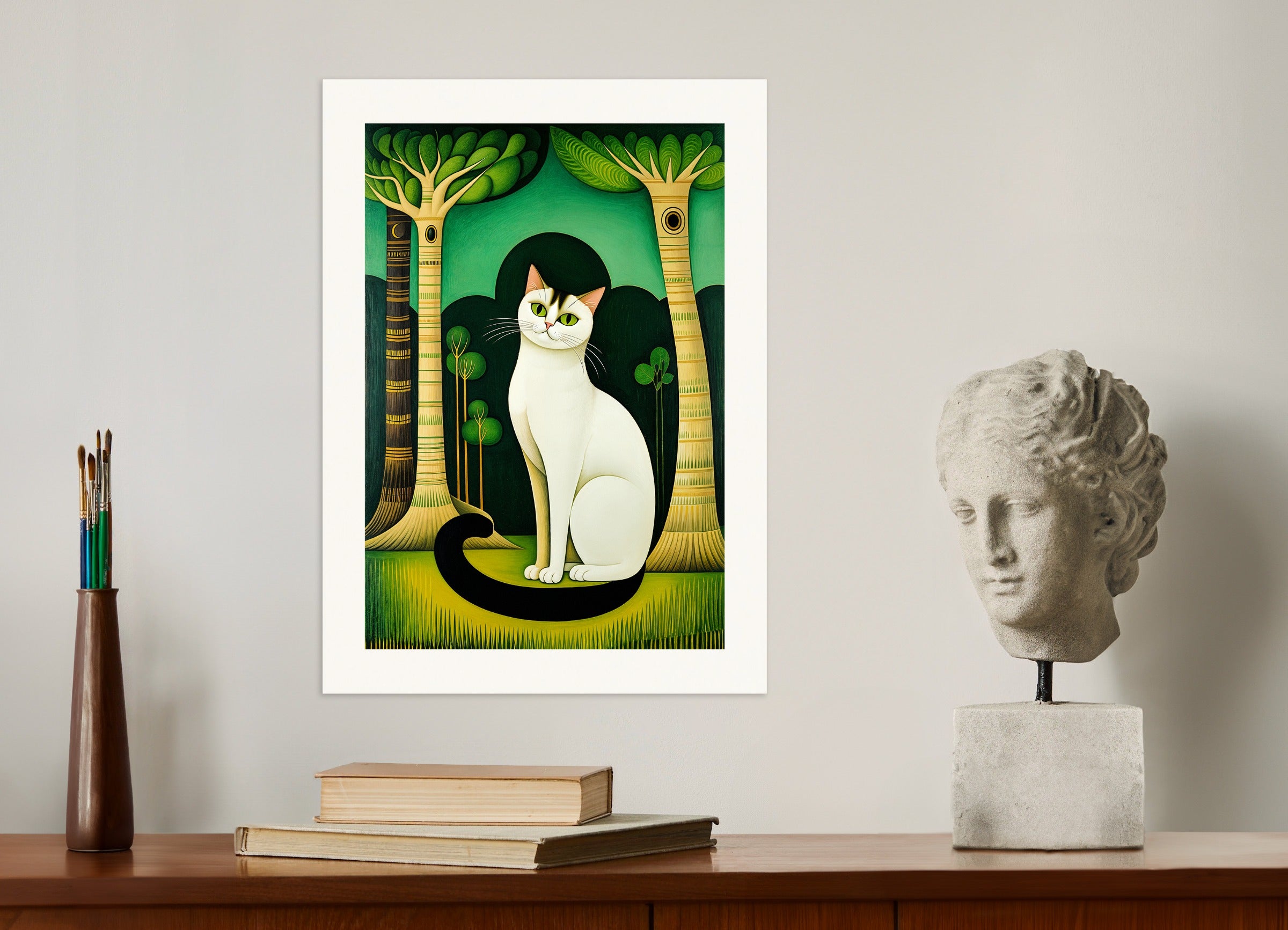 ポスター：エメラルドの瞳を持つシャム猫、ナイーブアート、なし