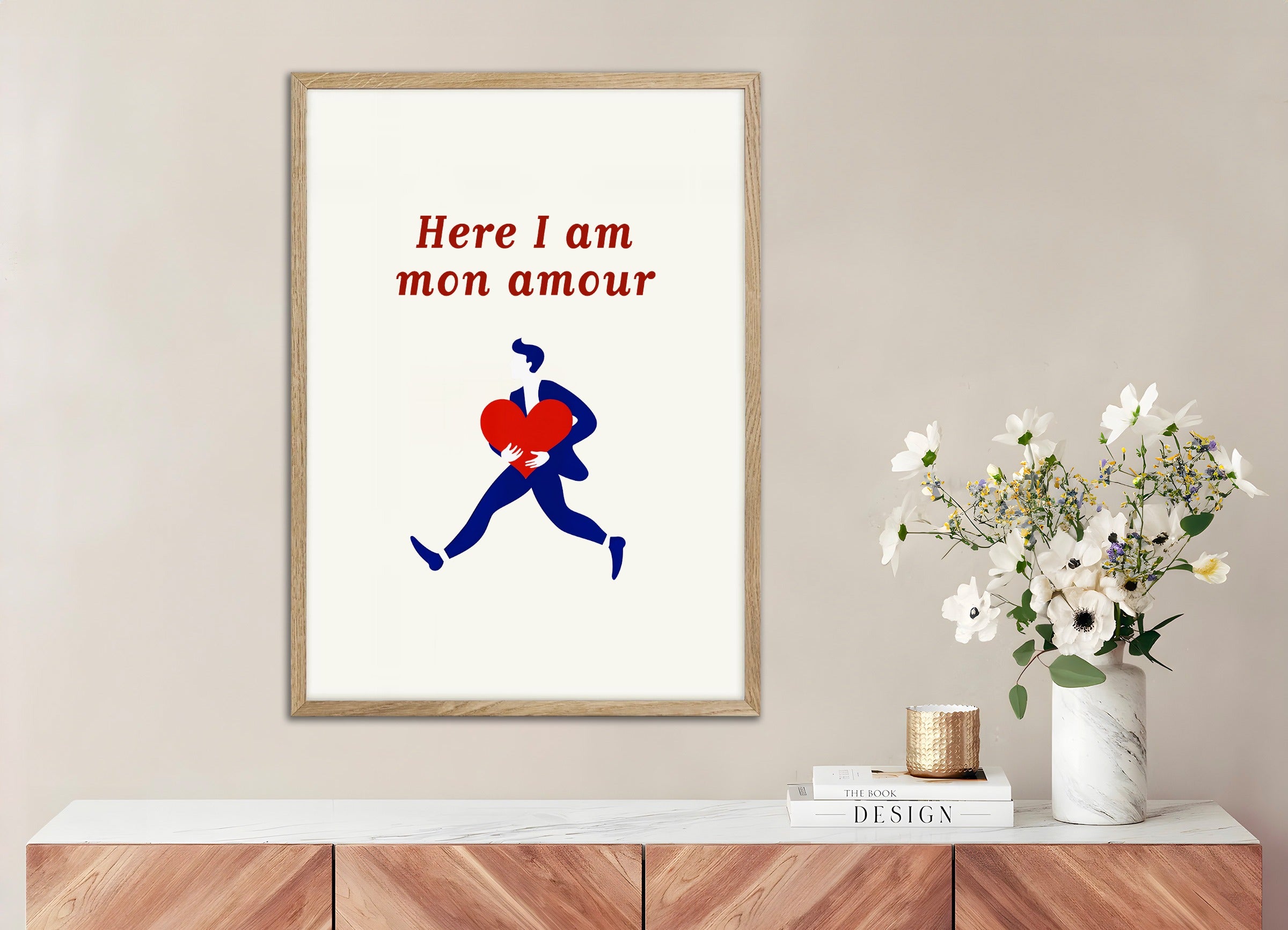 ナチュラルウッドフレームのポスター：Here I Am Mon Amour - Heart