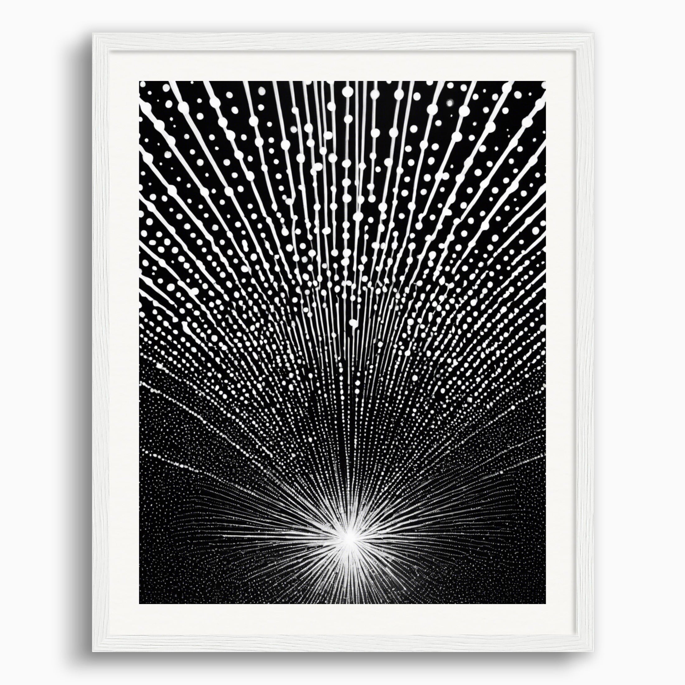 ポスター：白黒、宇宙的点描、光の爆発、フィールド