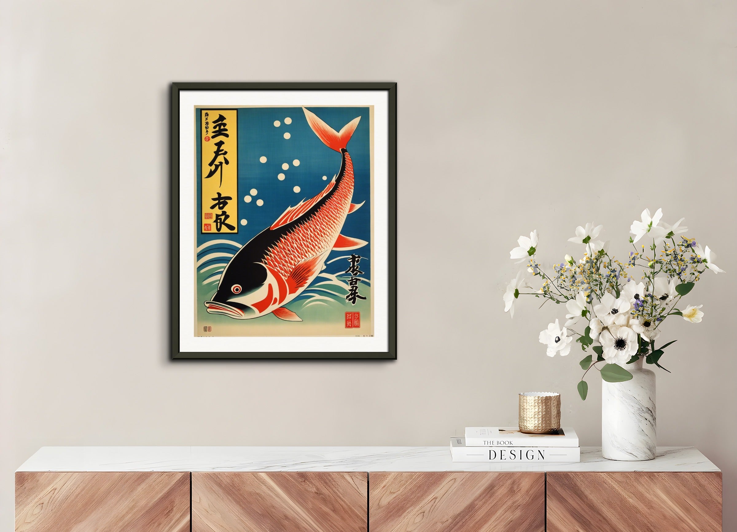 金属フレーム付きポスター：日本のヴィンテージポスター、魚