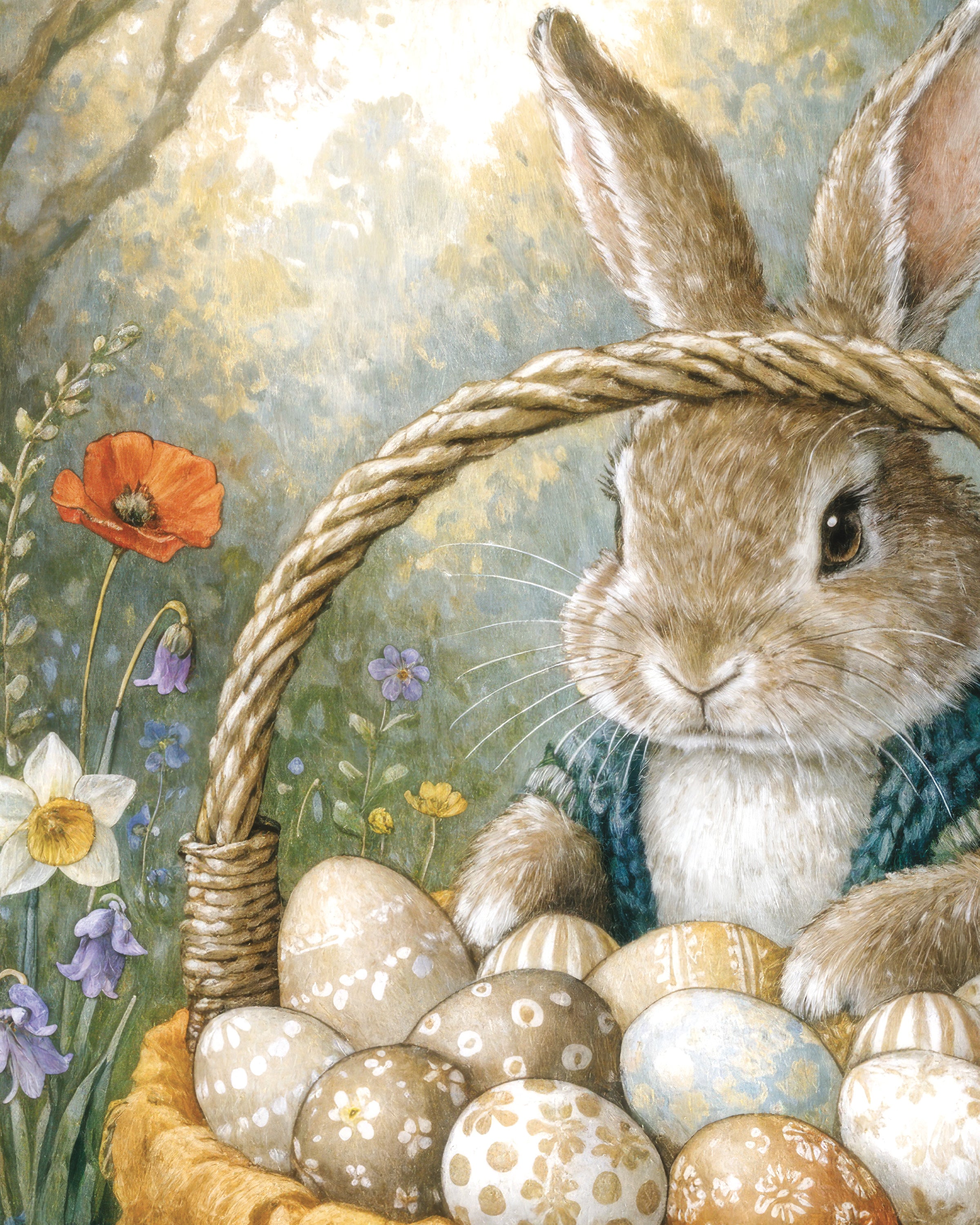 イースターバニーのバスケットとペイントエッグのポスタ - ポスター