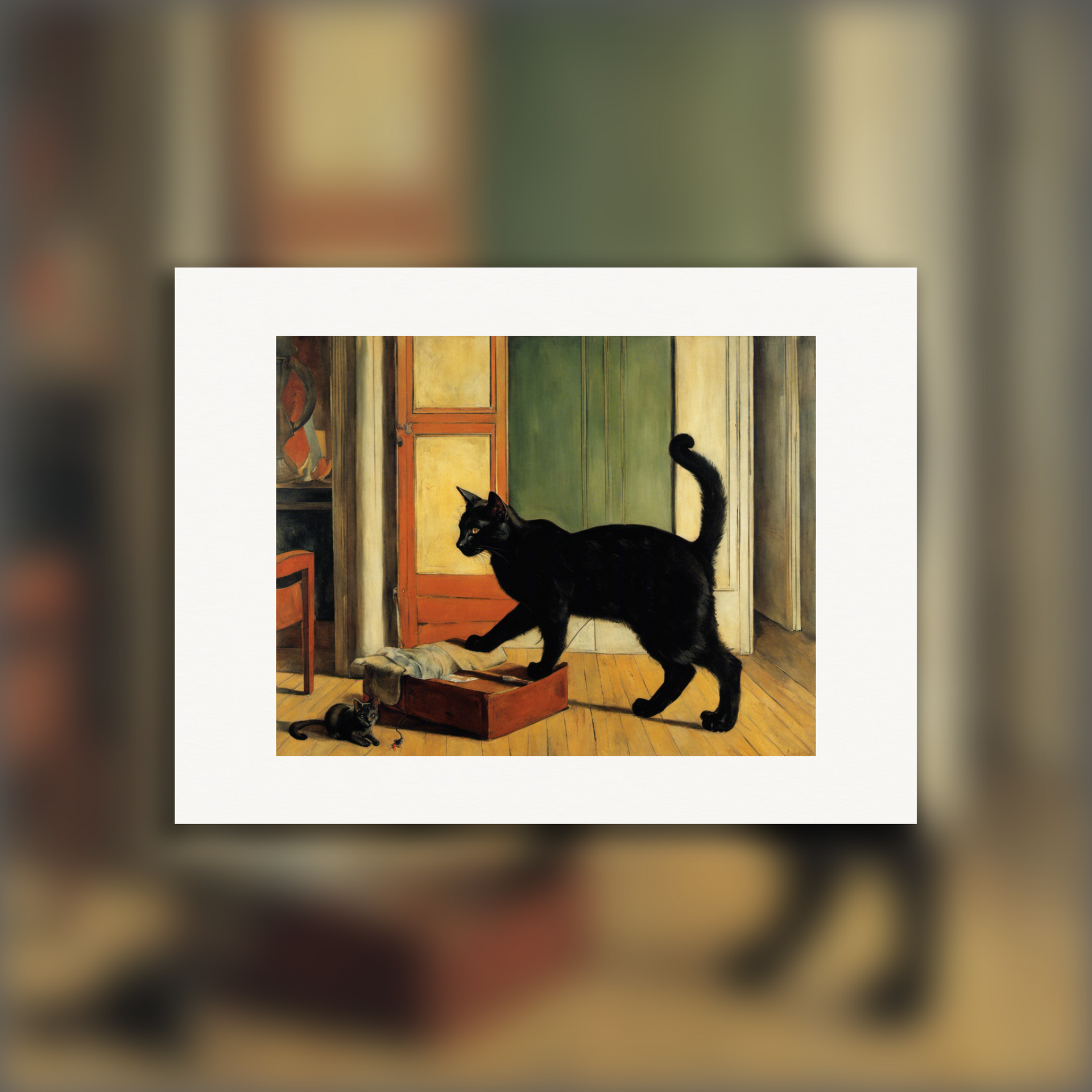 フランスの具象絵画、猫 - ポスター | ウォールアートプリント