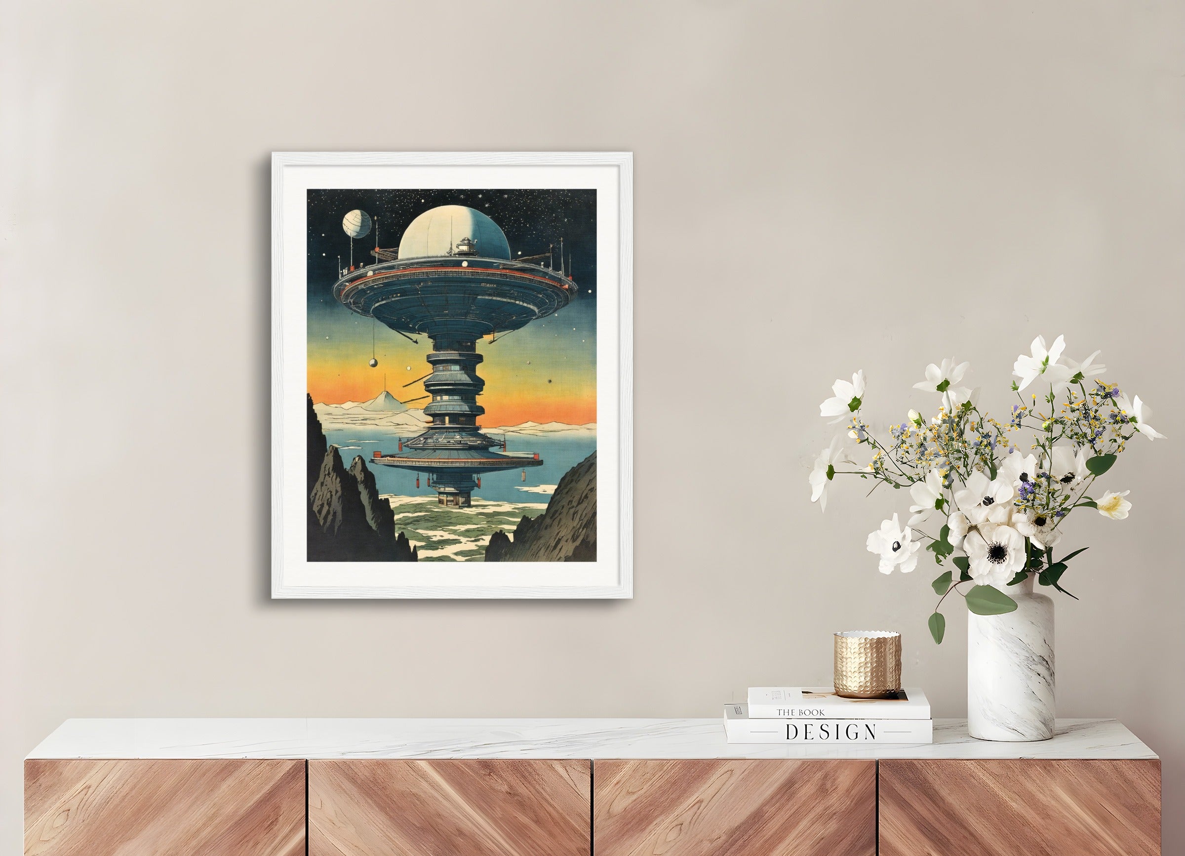 木製フレームのポスター：広重、宇宙ステーション