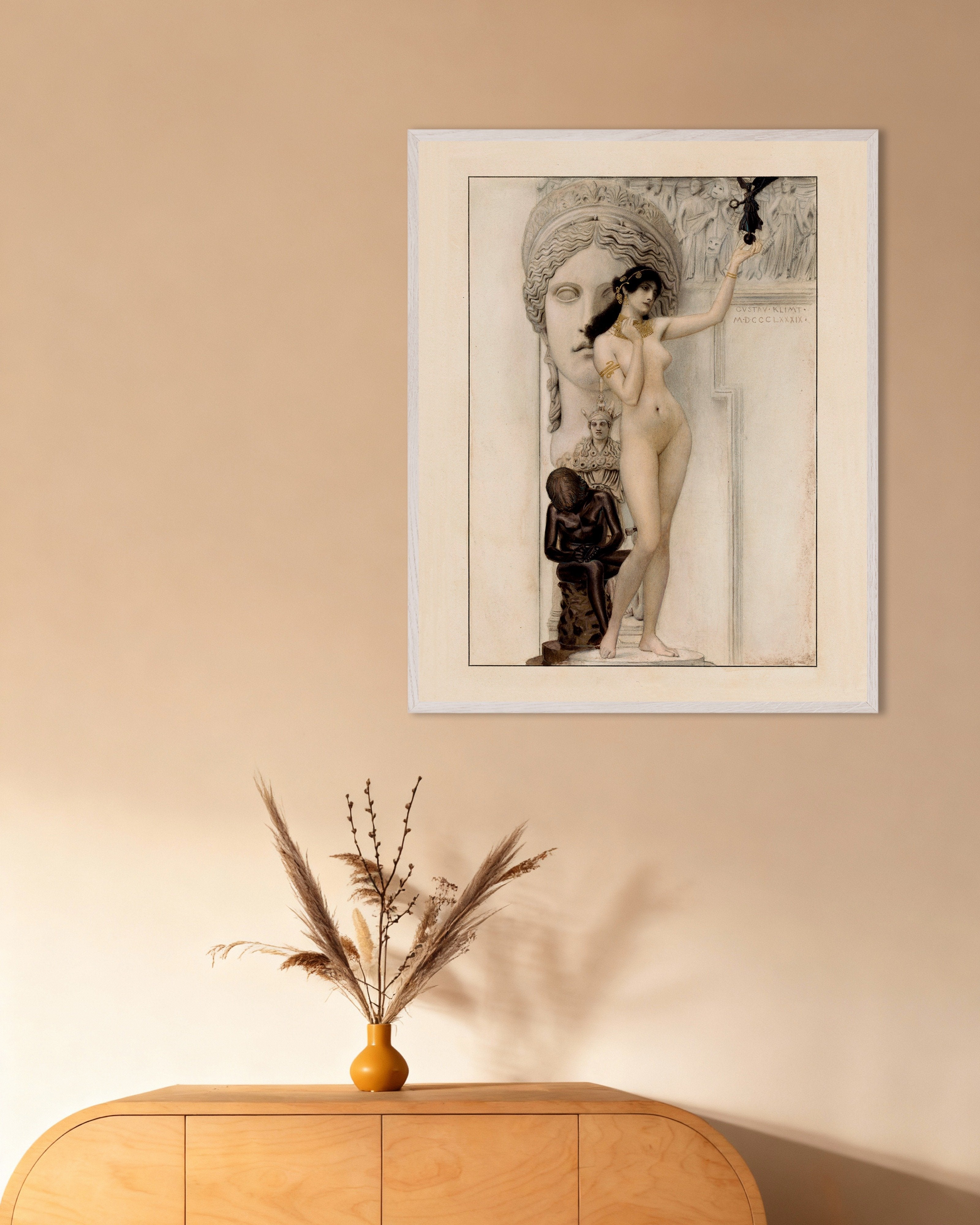 Poster of Allegory of Sculpture, 1889 — Gustav Klimt Poster, with white wooden frame