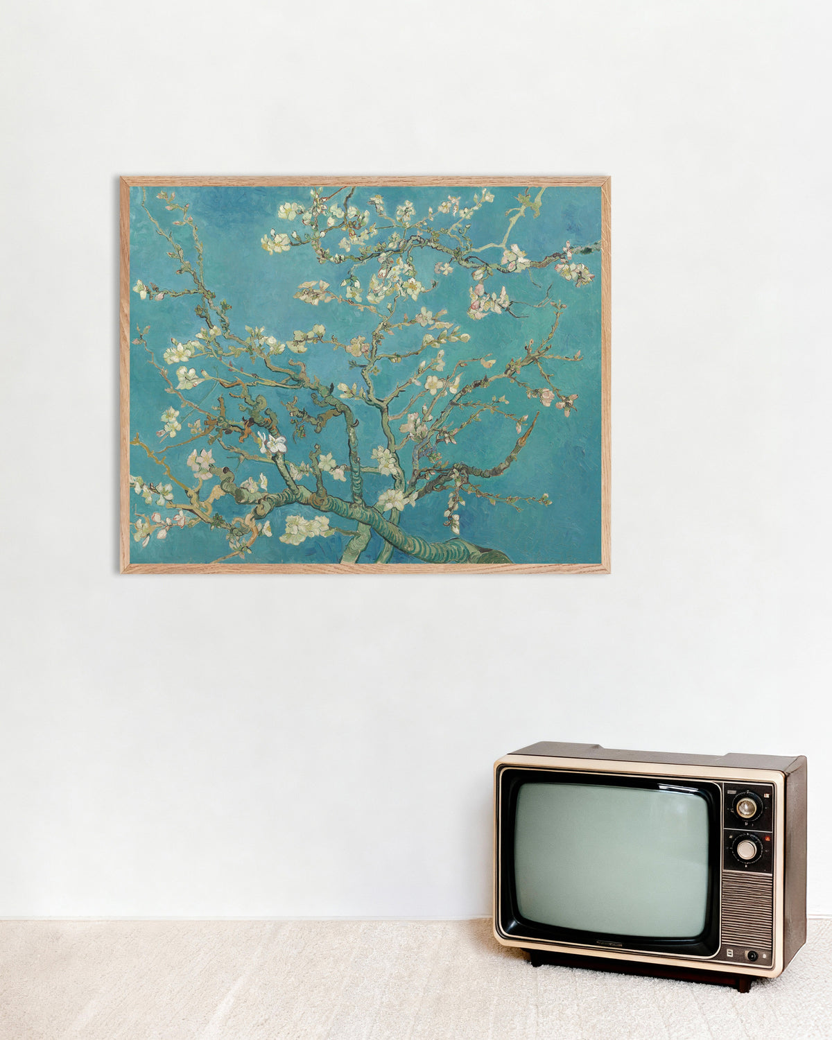 フィンセント・ファン・ゴッホ作『花咲くアーモンドの木の枝』（1890年）のポスター、天然木フレーム付き
