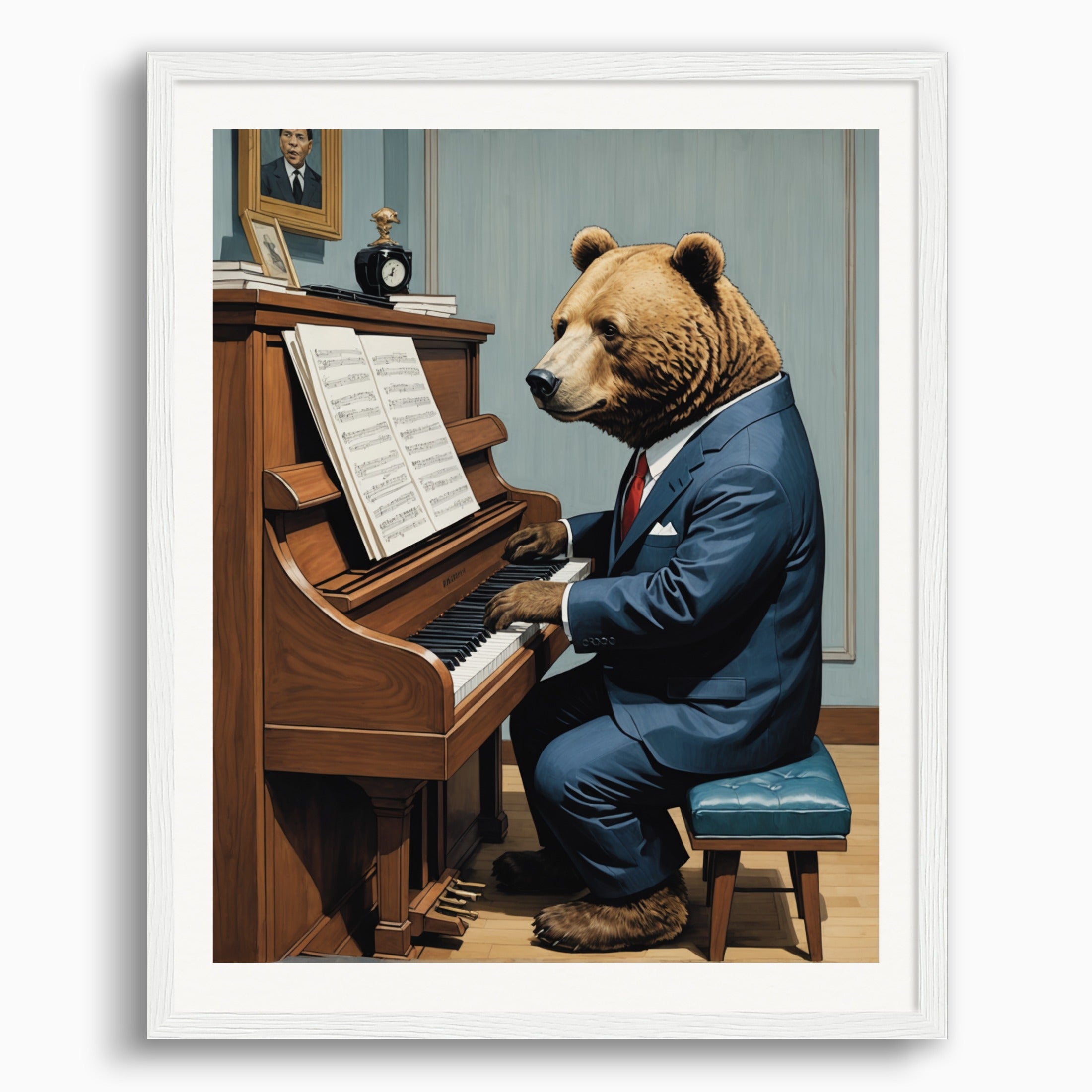 ポスター：現代日本のかわいいアーティスト、スーツを着たクマがピアノを弾く