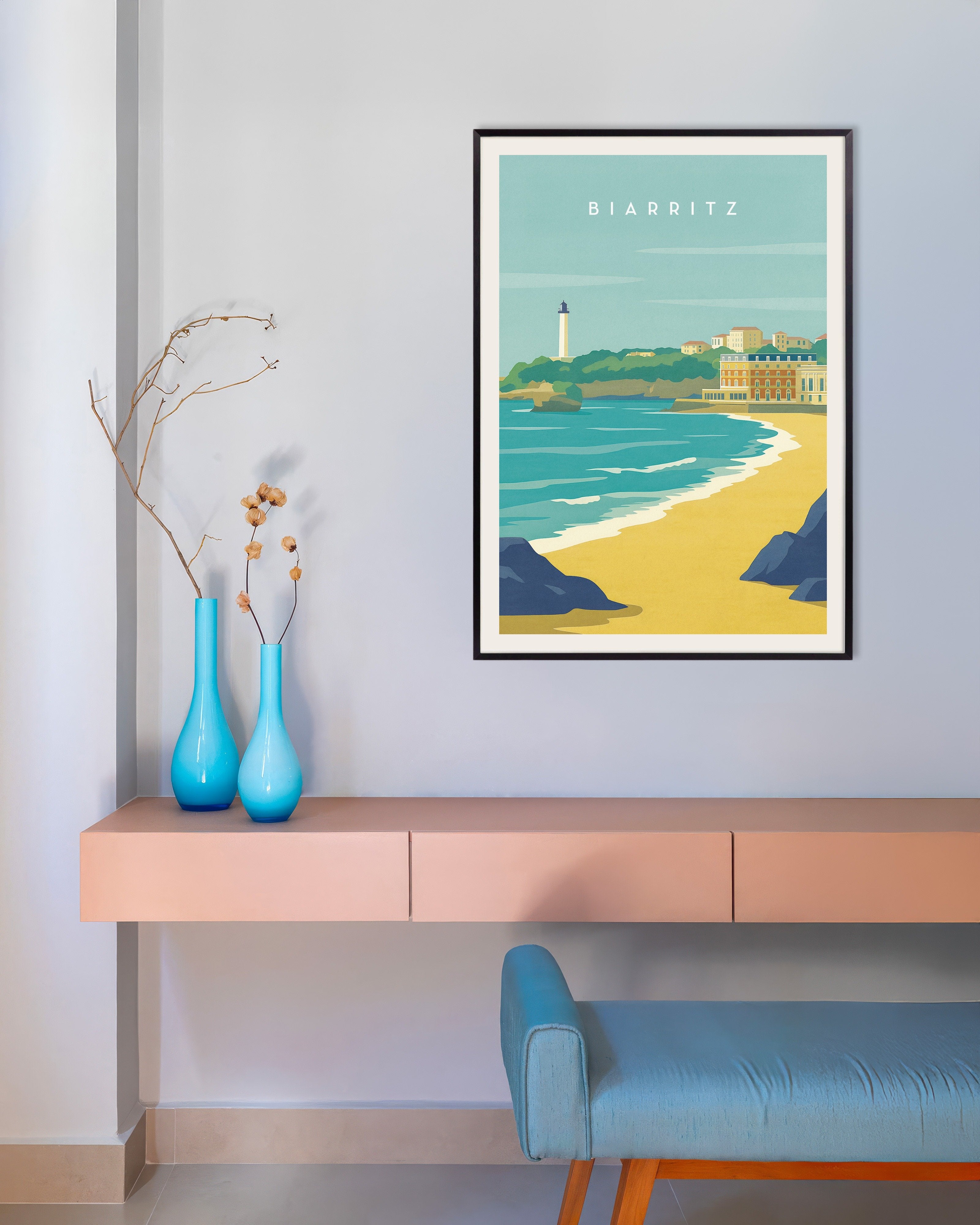 Poster of Biarritz Travel Poster - French Basque Coast, with metal frame