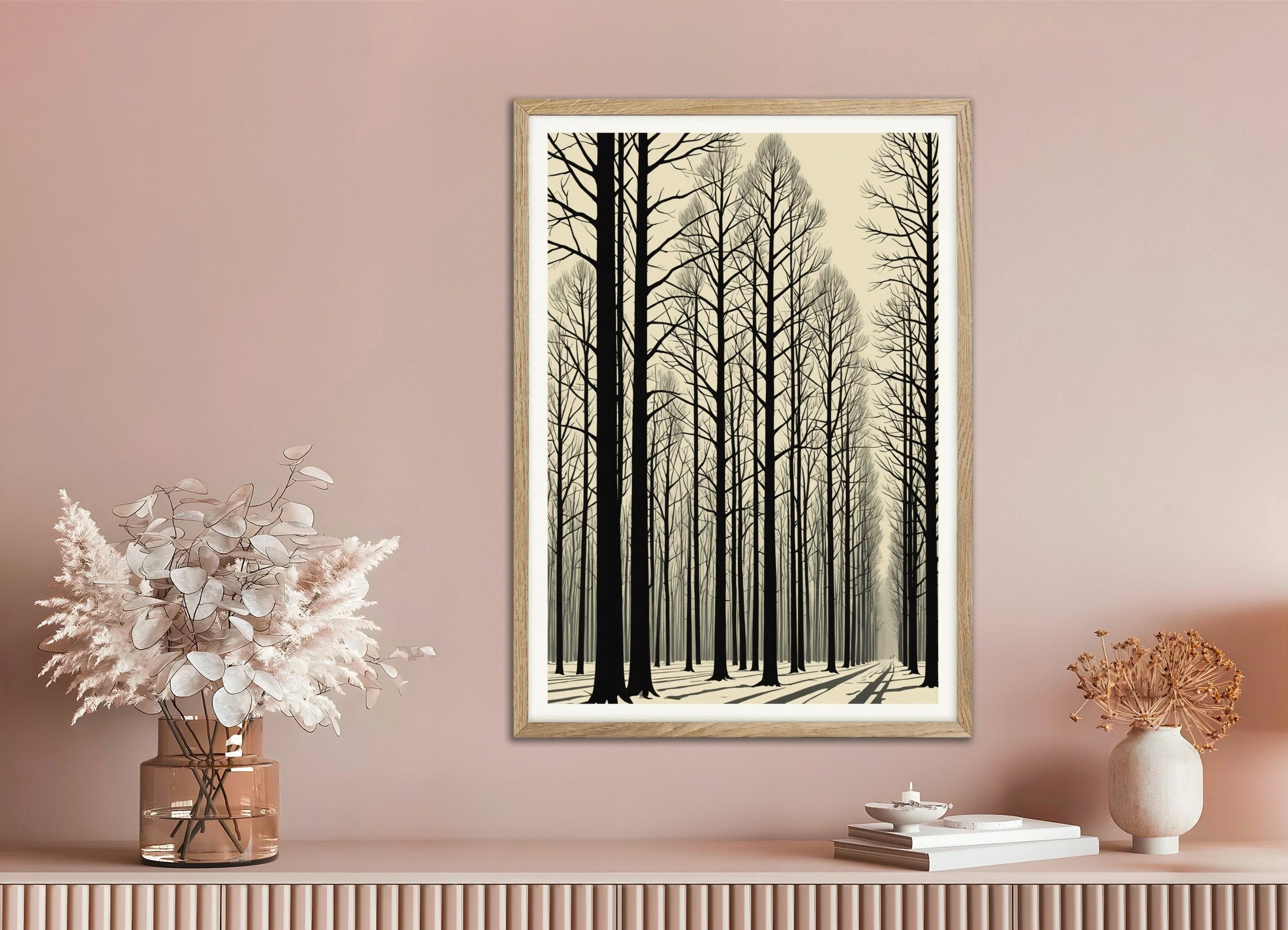 Poster of Constructivism, dynamic angles, simple geometric shapes, with natural wooden frame