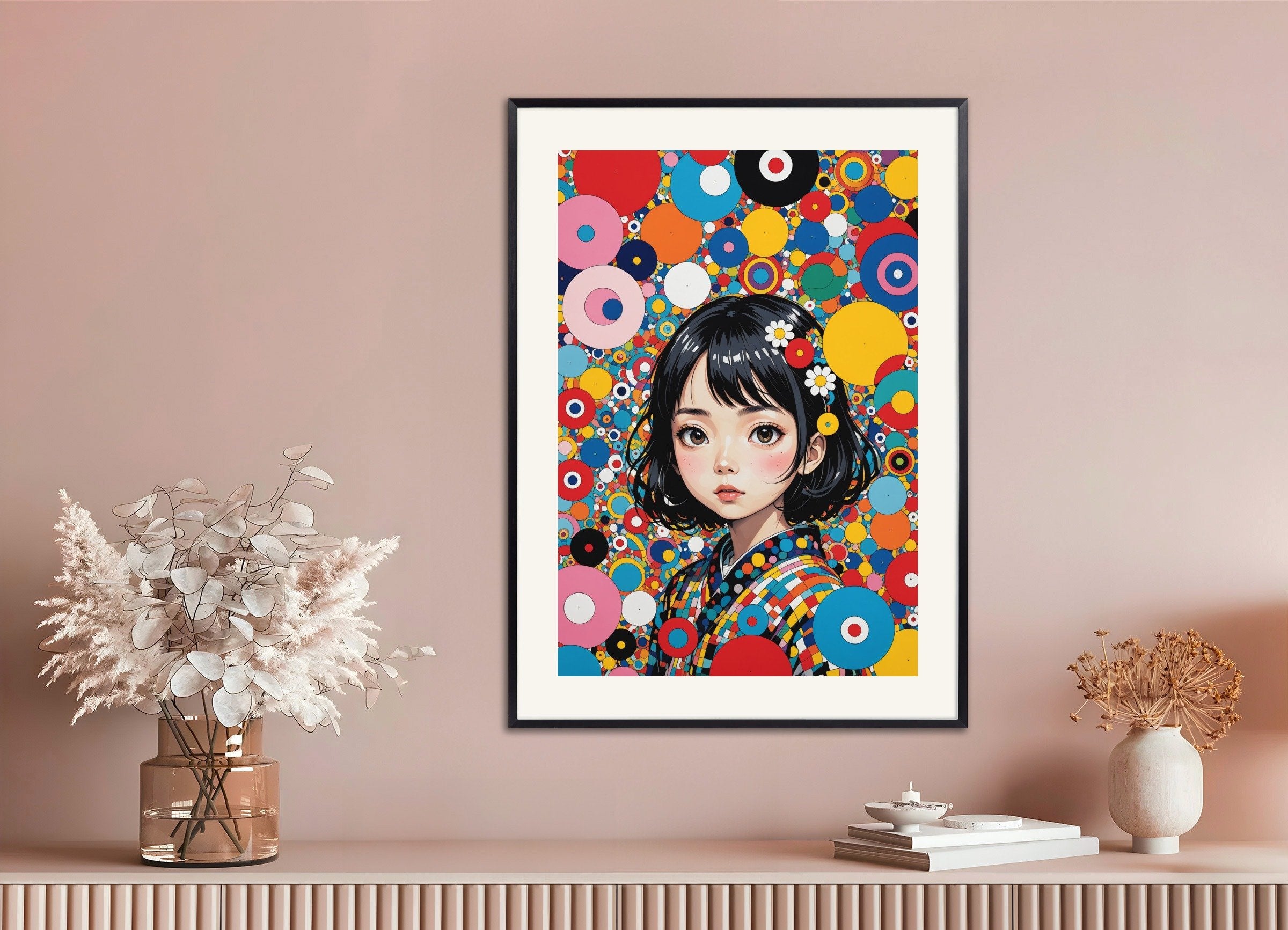 現代日本のかわいいアーティストのポスター、メタルフレーム付き