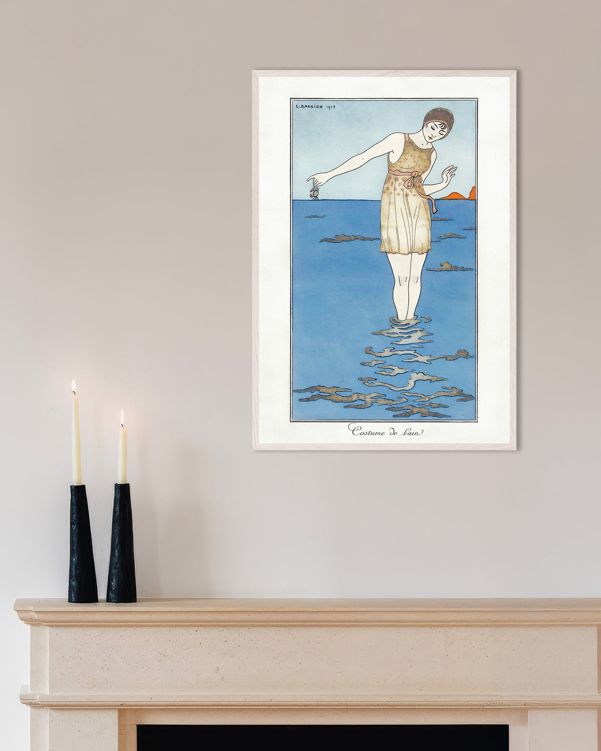 Poster of "Costume de Bain" by Georges Barbier (1913) - Art Deco Poster, with white wooden frame