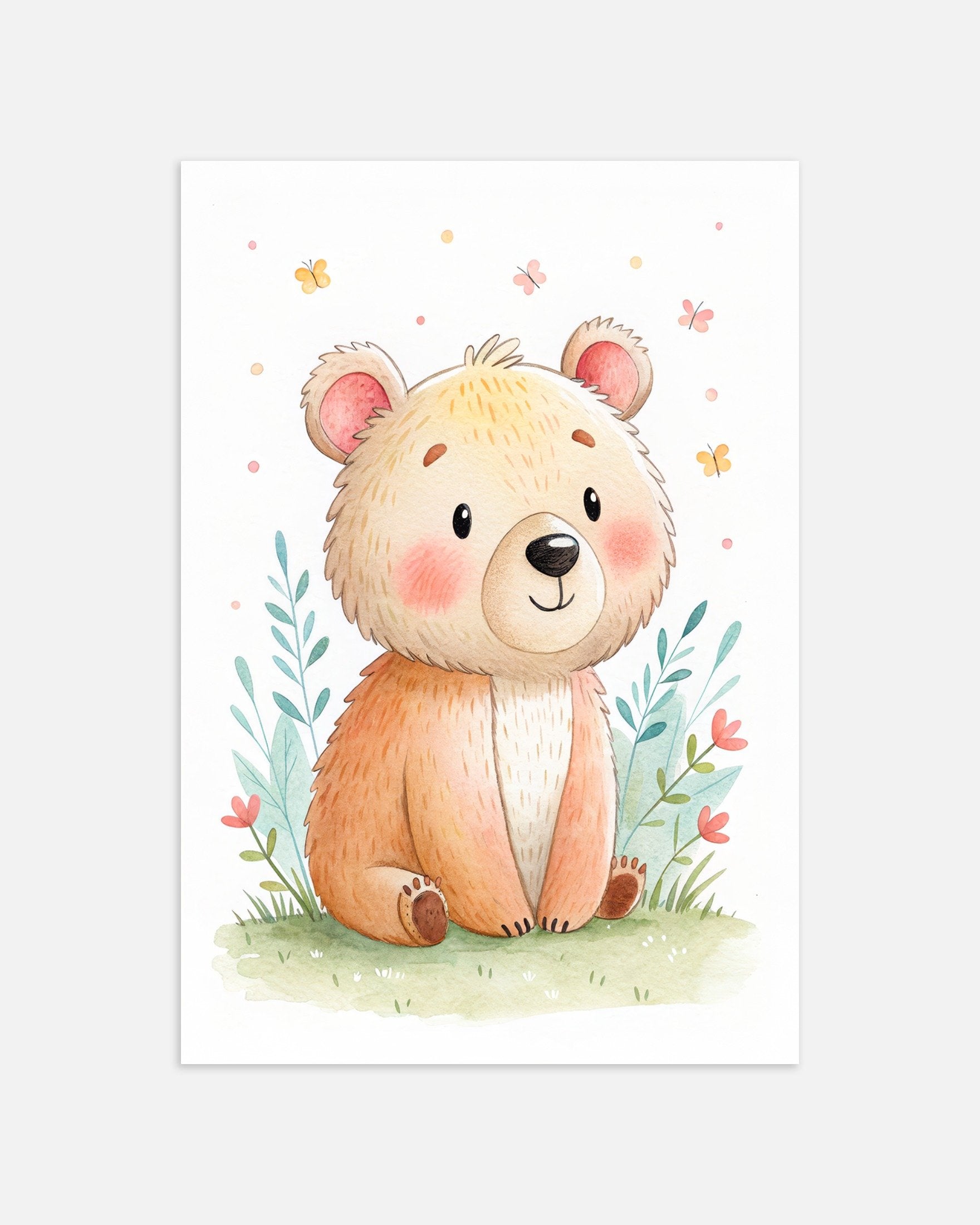 かわいいクマのポスター - 蝶々付きのナーサリーウォールアート, サムネイル
