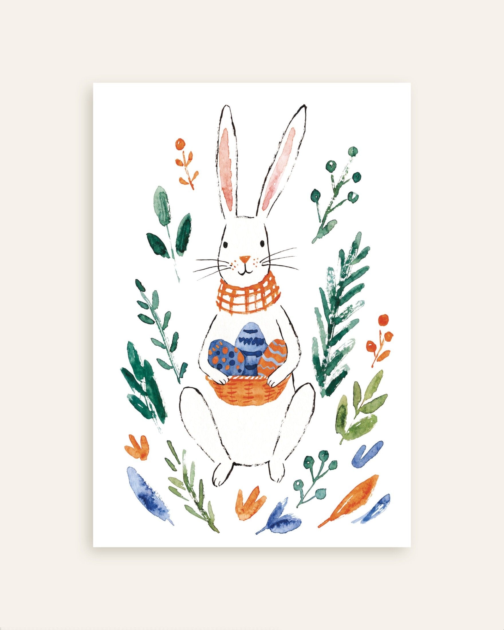 Poster of Easter Bunny with Eggs, Watercolor Poster, thumbnail