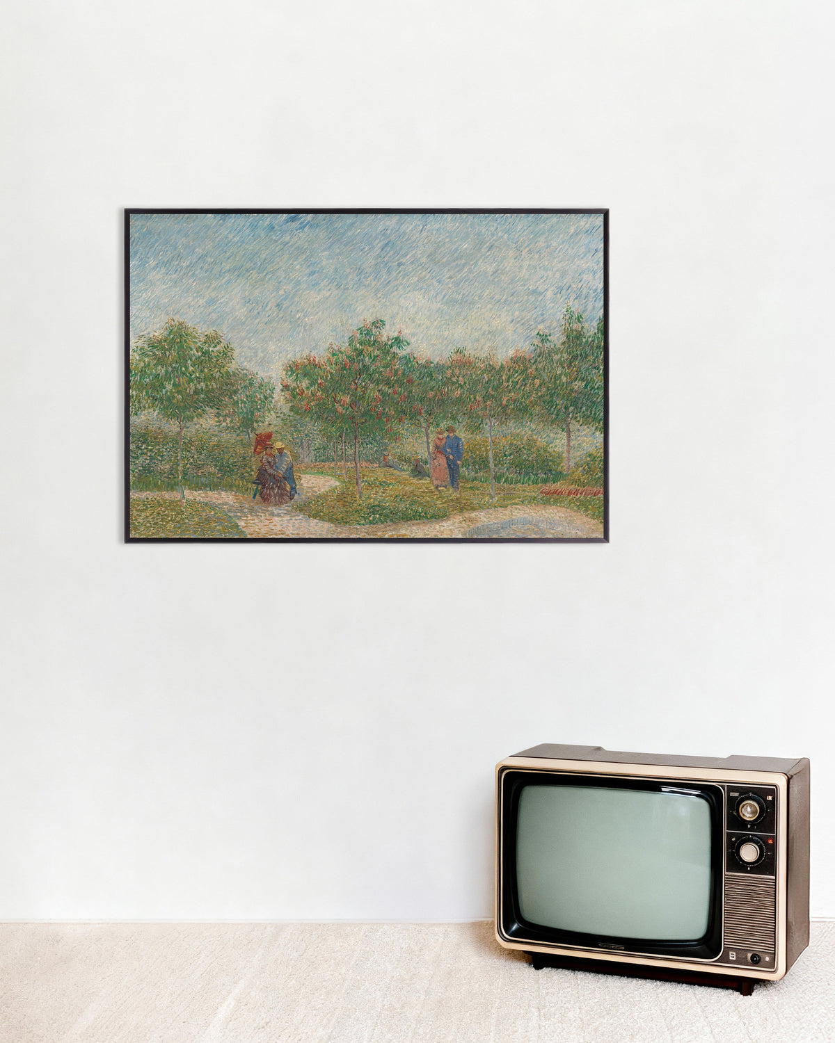 フィンセント・ファン・ゴッホ作《求愛するカップルのいる庭、サン＝ピエール広場》（1887年）のポスター、金属製フレーム付き