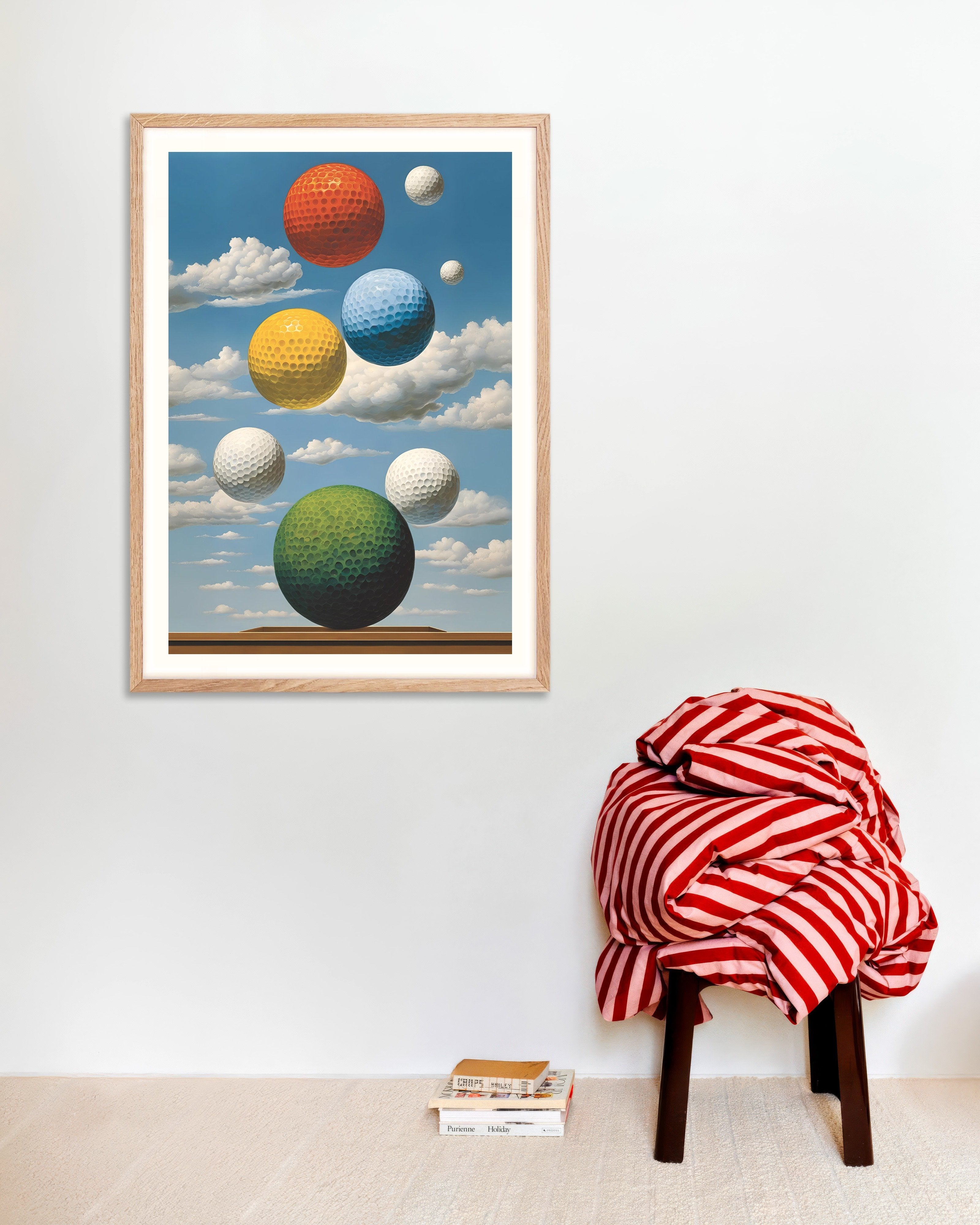 Poster of Golf worlds – Surreal sky poster, with natural wooden frame