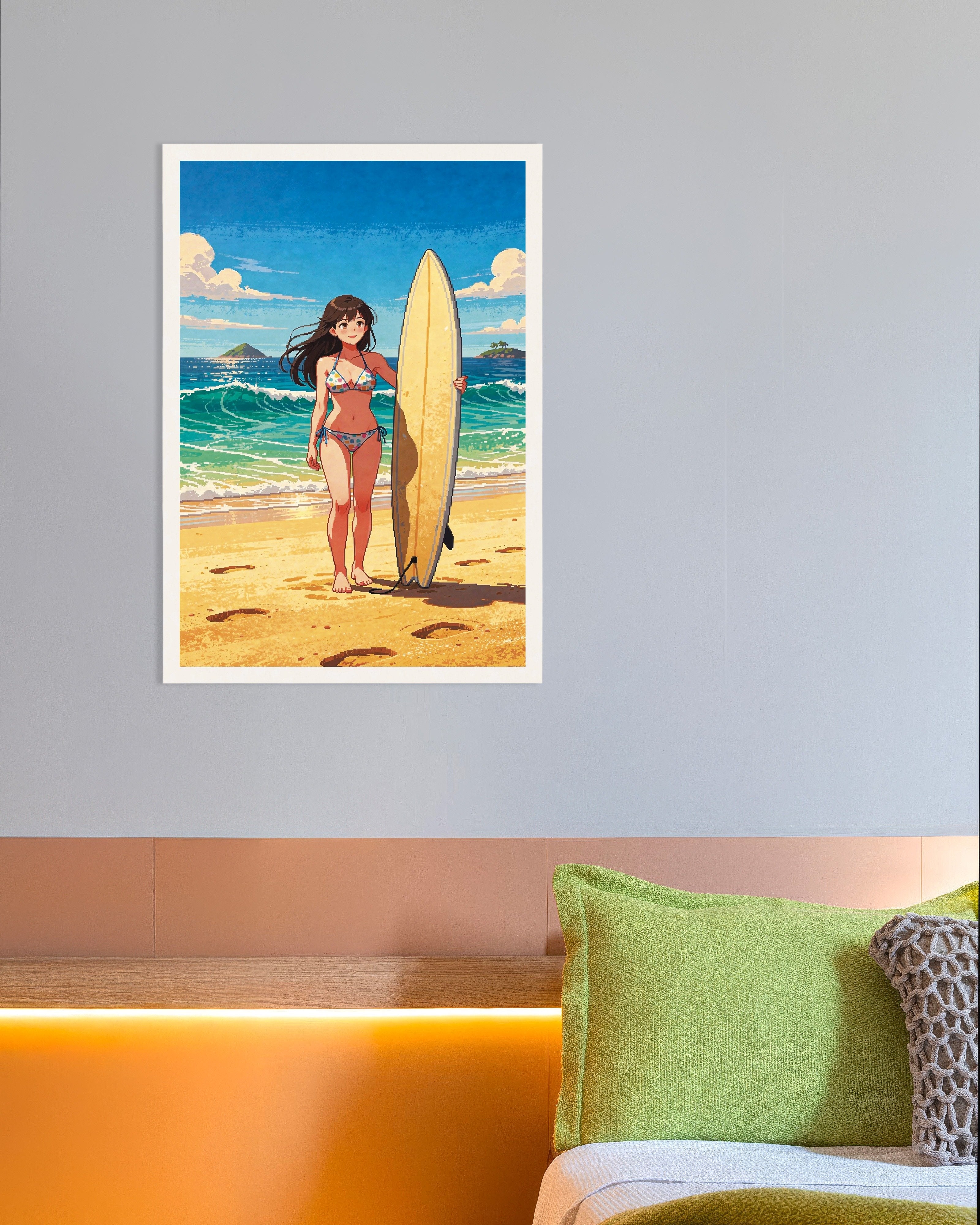 Poster of Japanese Surfer Pixel Art Poster