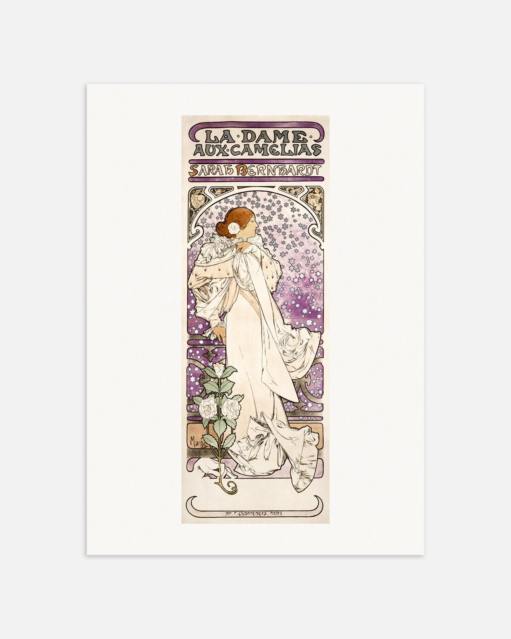 ラ・ダム・オ・カメリア、サラ・ベルナール（1896年）アルフォンス・ミュシャ作のポスター、サムネイル