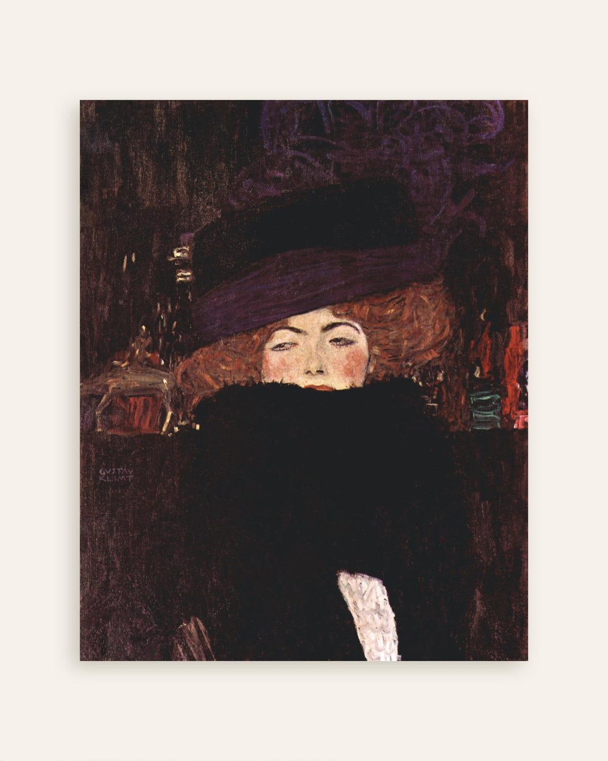 グスタフ・クリムト《帽子と羽毛の襟巻きをした婦人》（1909年）のポスター、サムネイル