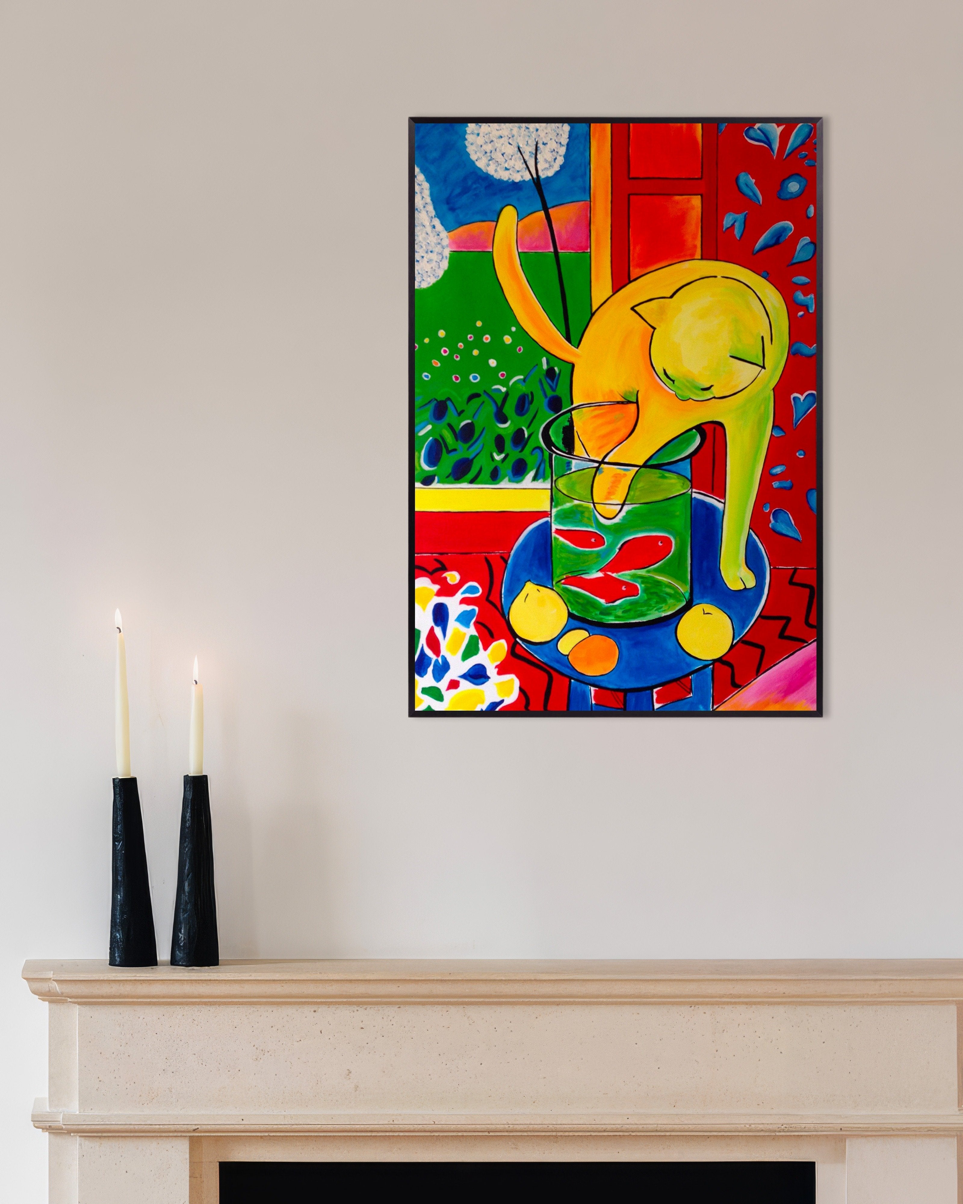 Poster of Le chat aux poissons rouges (1914) by Henri Matisse, with metal frame