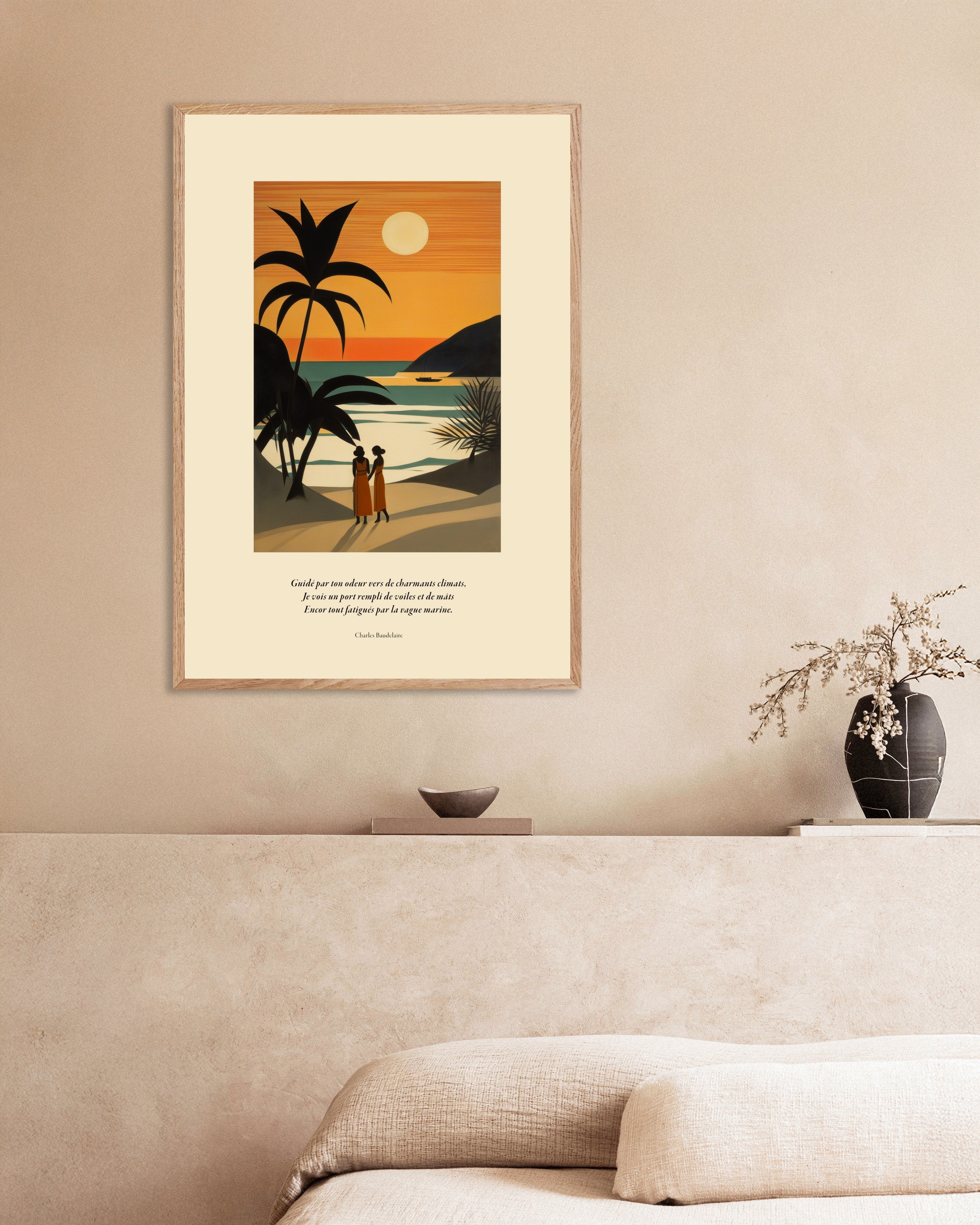Poster of Led by your fragrance to those charming climes, Baudelaire - Poster, french, with natural wooden frame
