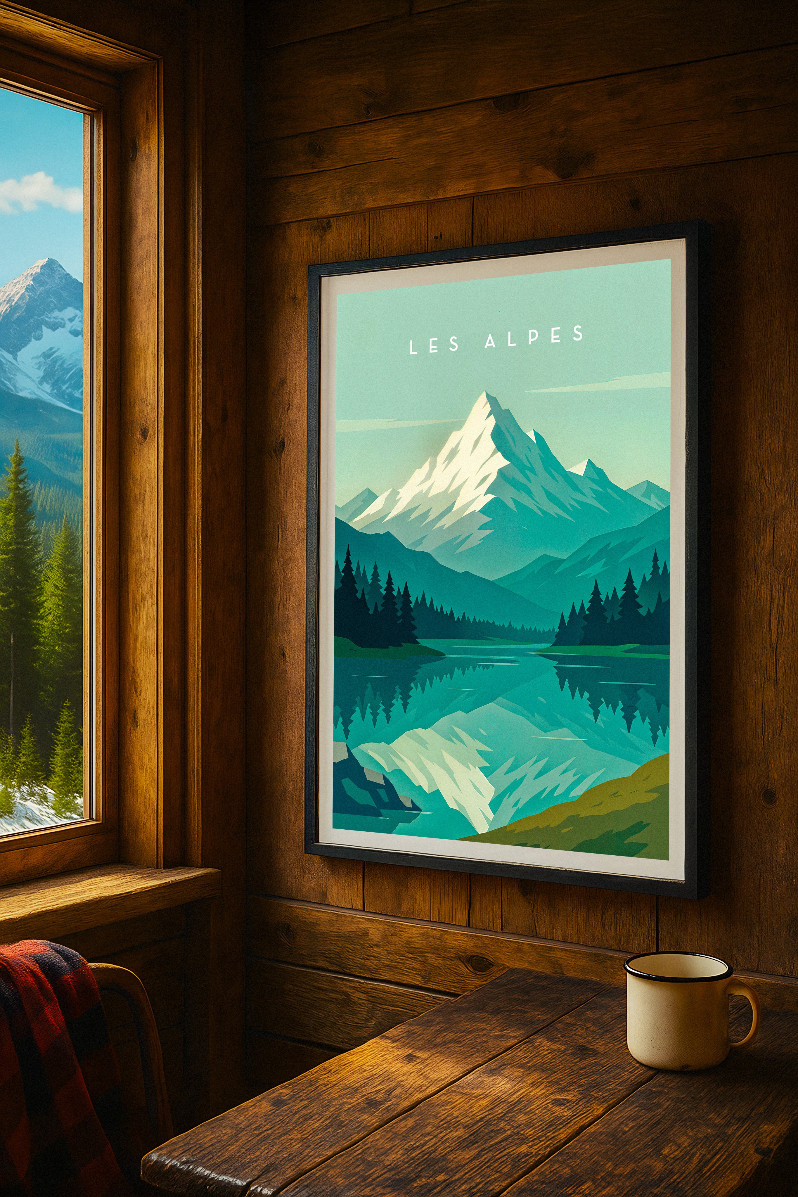 アルプス山脈、山のポスター風景ビュー