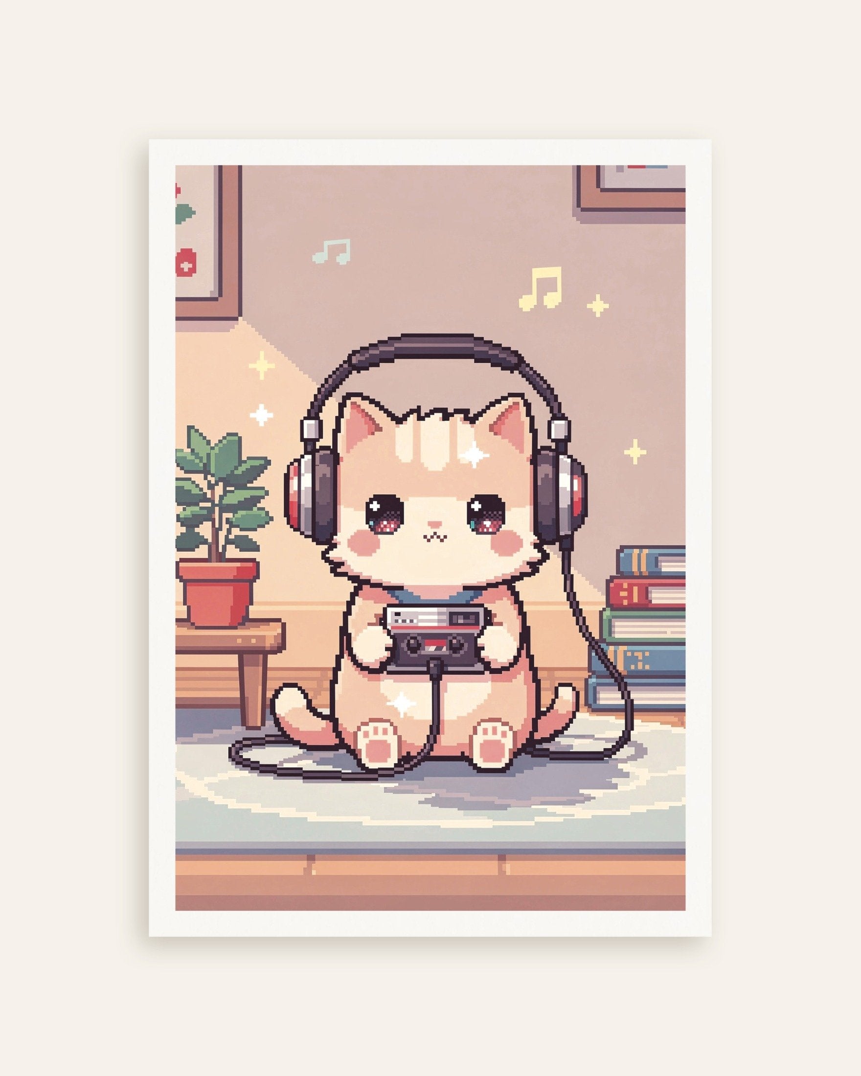 Poster of Lo-Fi Cat with Headphones Pixel Art Poster, thumbnail