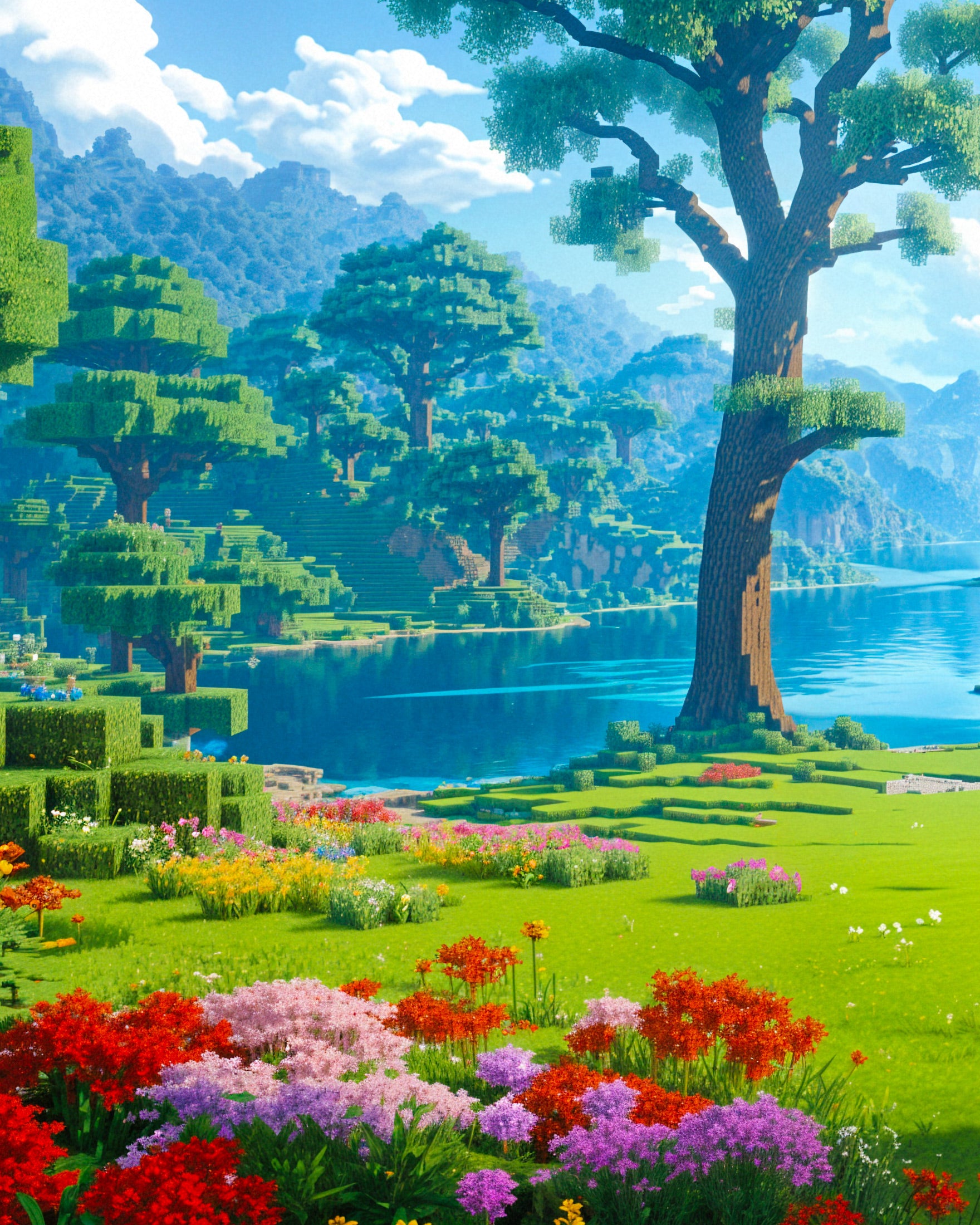 マインクラフトの城、美しい風景 - ポスター