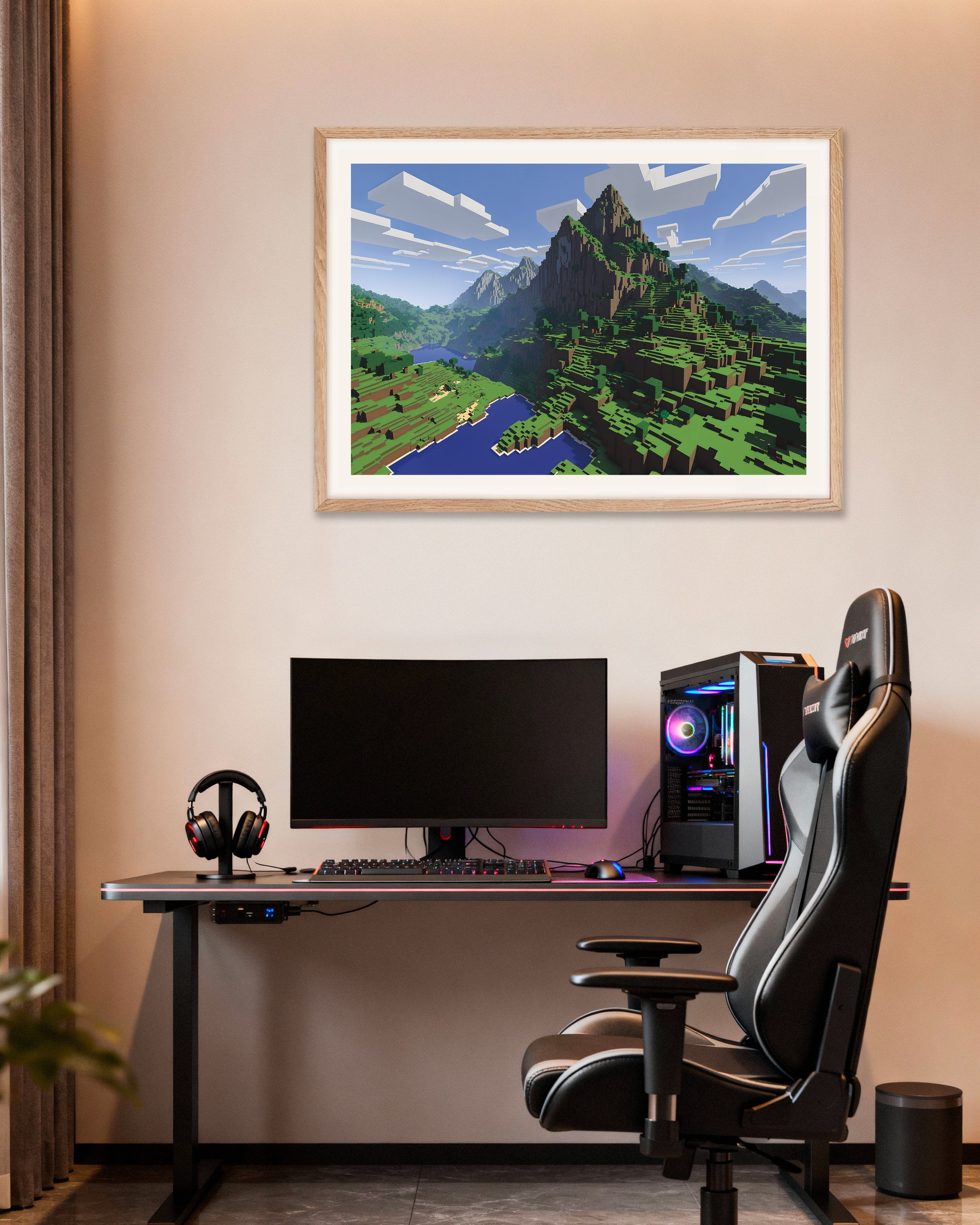 Poster of Minecraft, mountain - Poster, with natural wooden frame