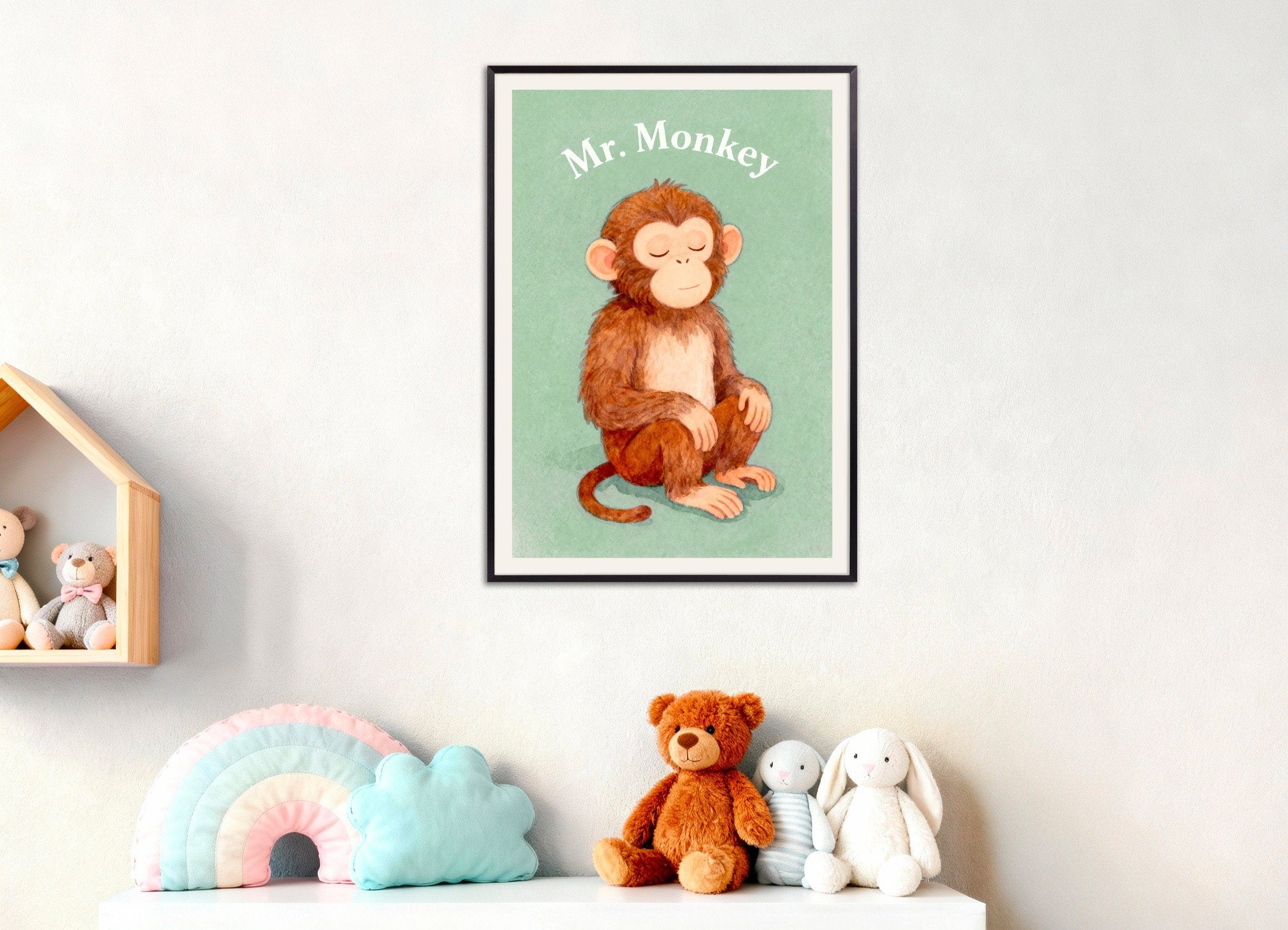 Poster of Nursery monkey wall art – Playful jungle animal, with metal frame