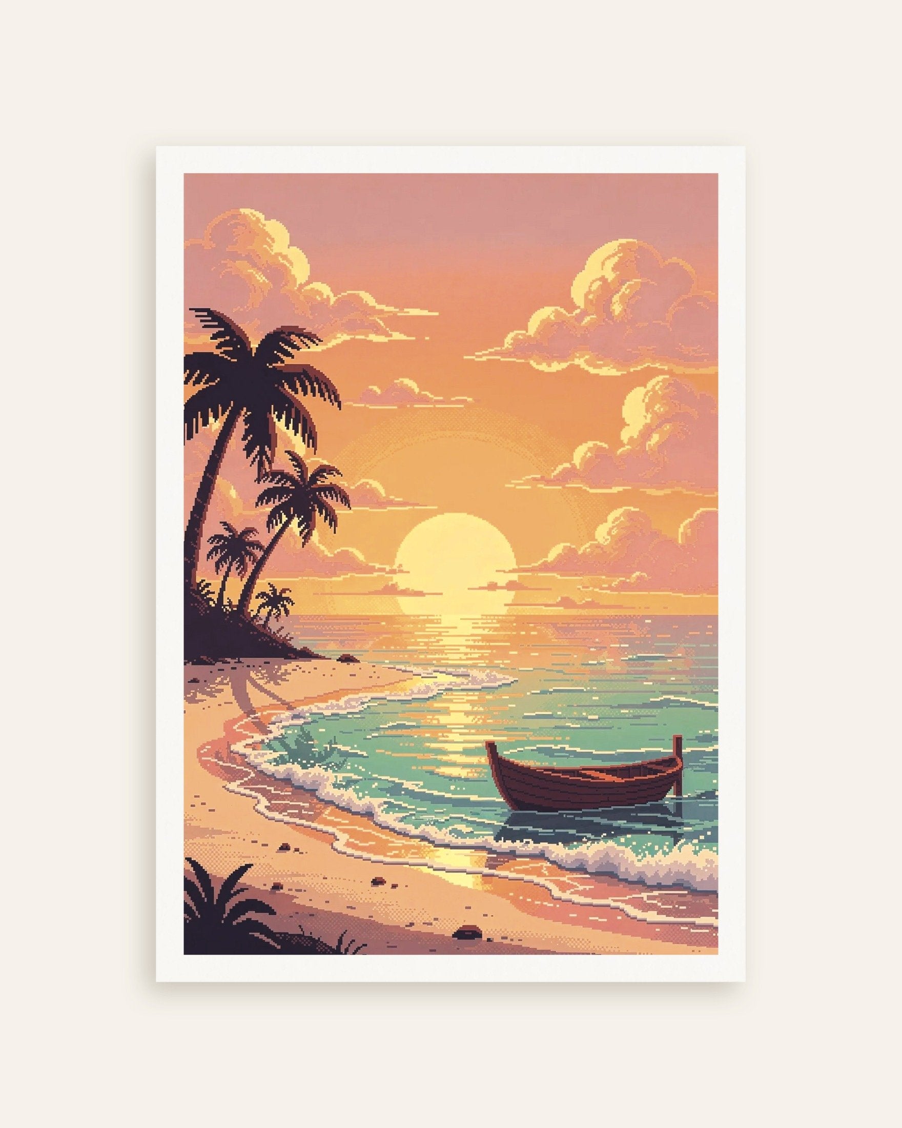 Poster of Pixel Beach Sunset Boat Poster, thumbnail