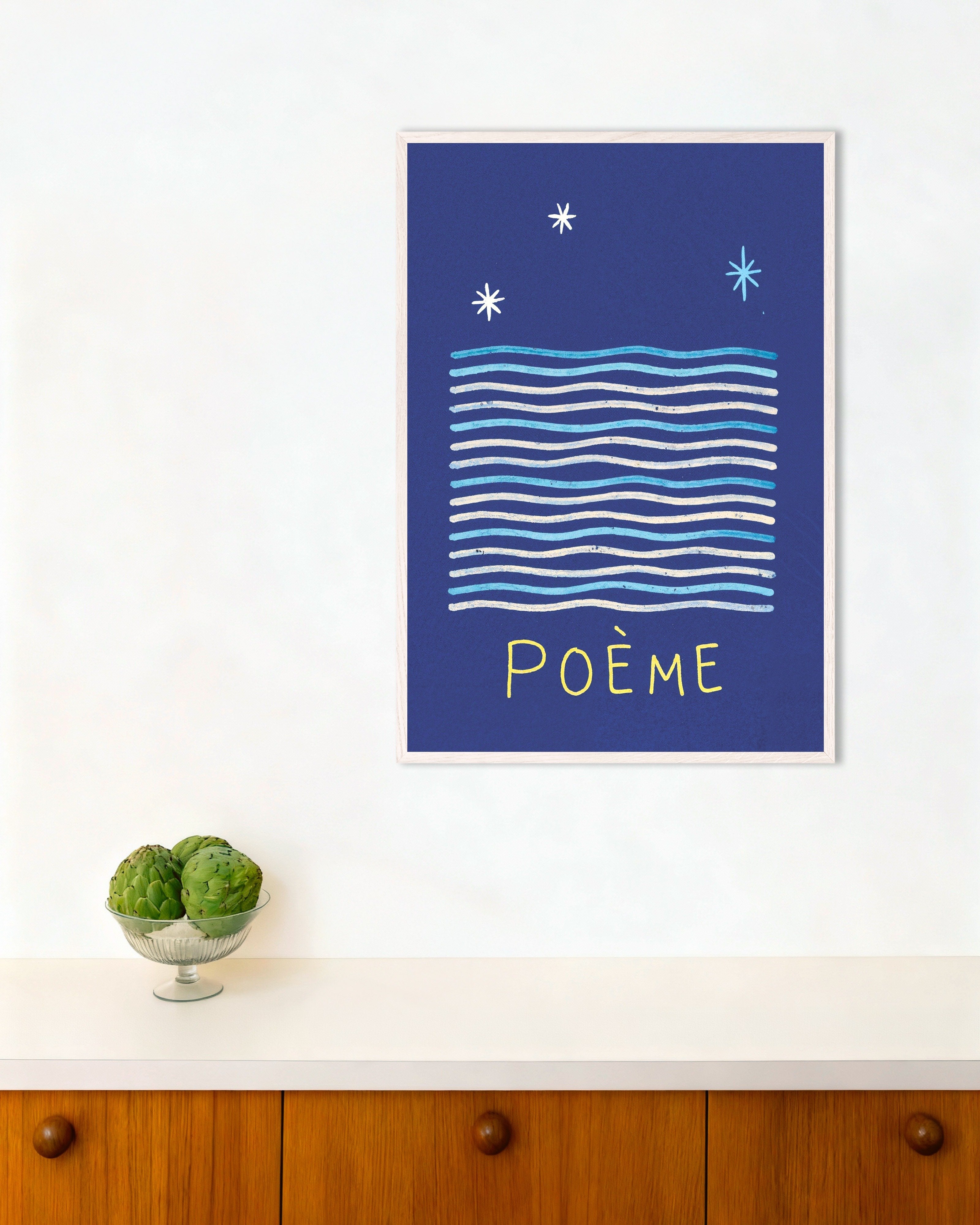 Poster of Poème - Night Waves Poster, with white wooden frame
