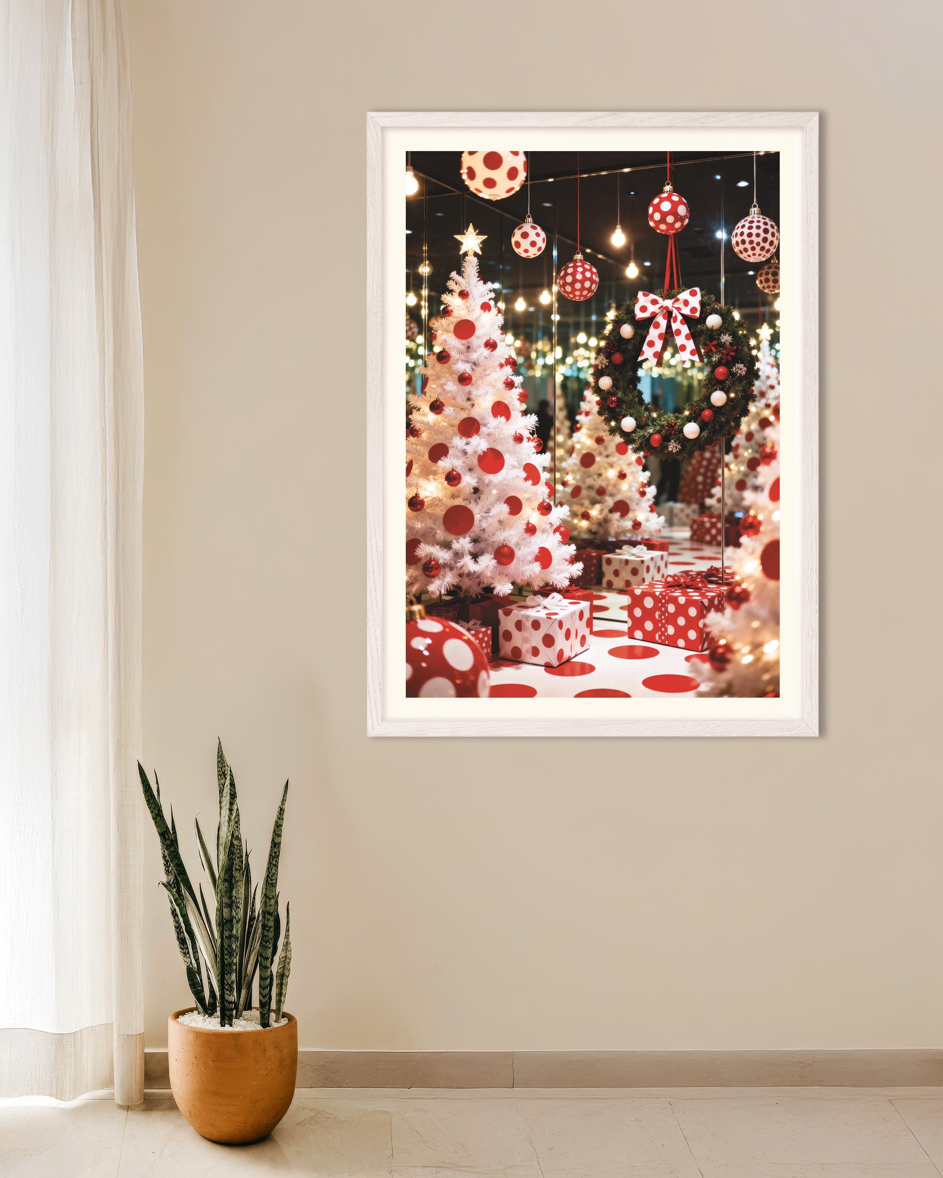 Poster of Polka dot Christmas room poster, with white wooden frame