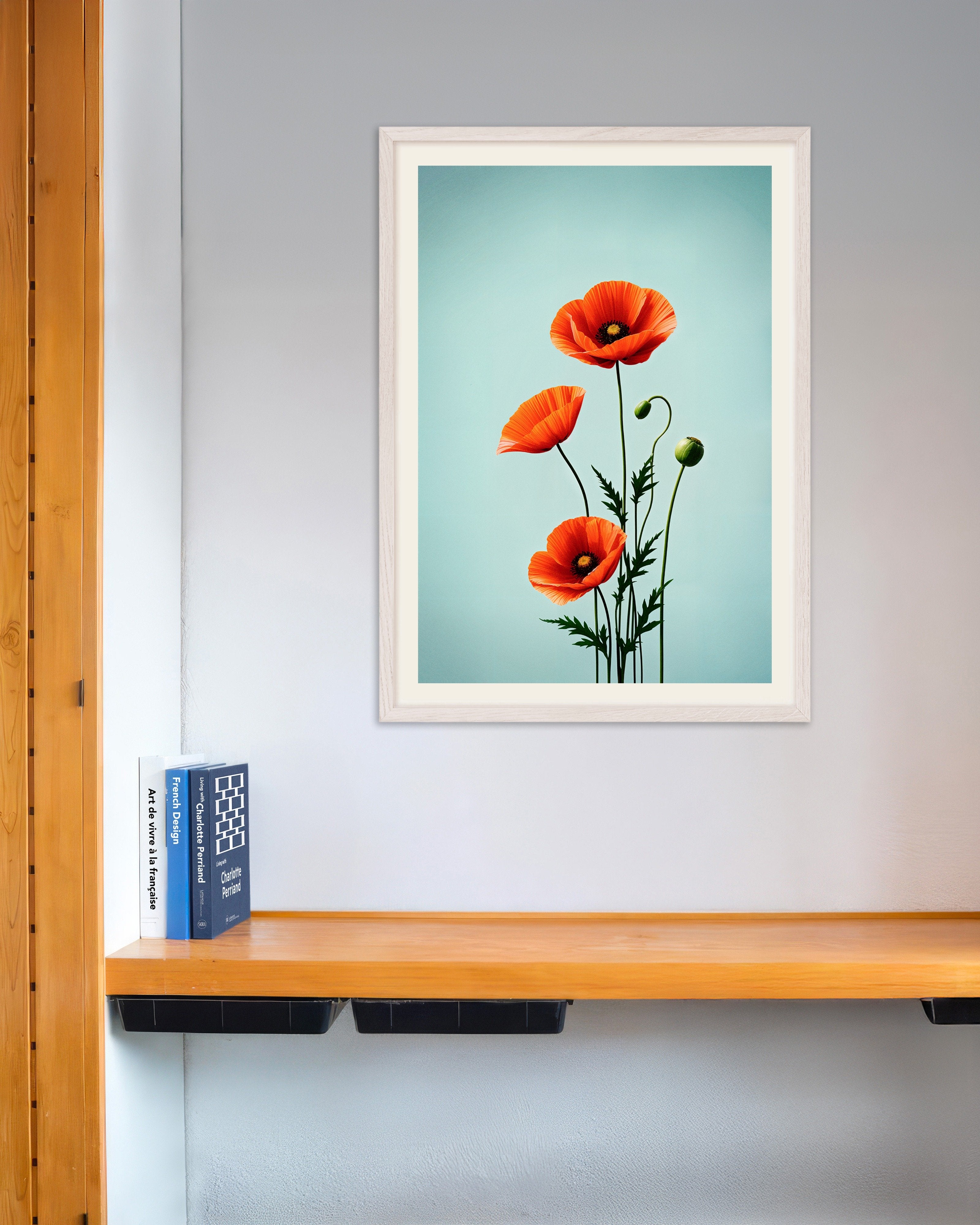Poster of Poppies 02 - Poster, with white wooden frame