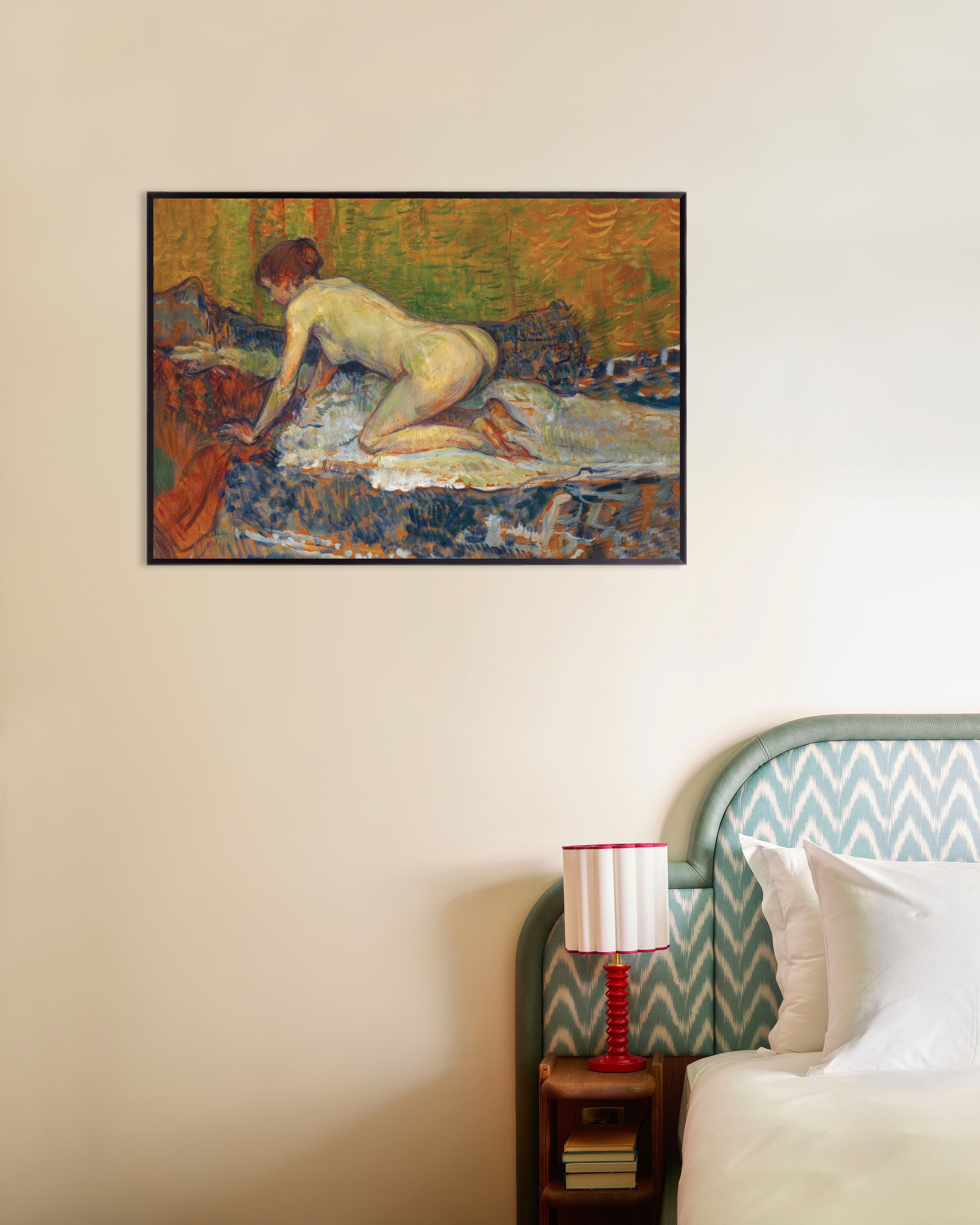 Poster of Red-Headed Nude Crouching by Henri de Toulouse-Lautrec, with metal frame