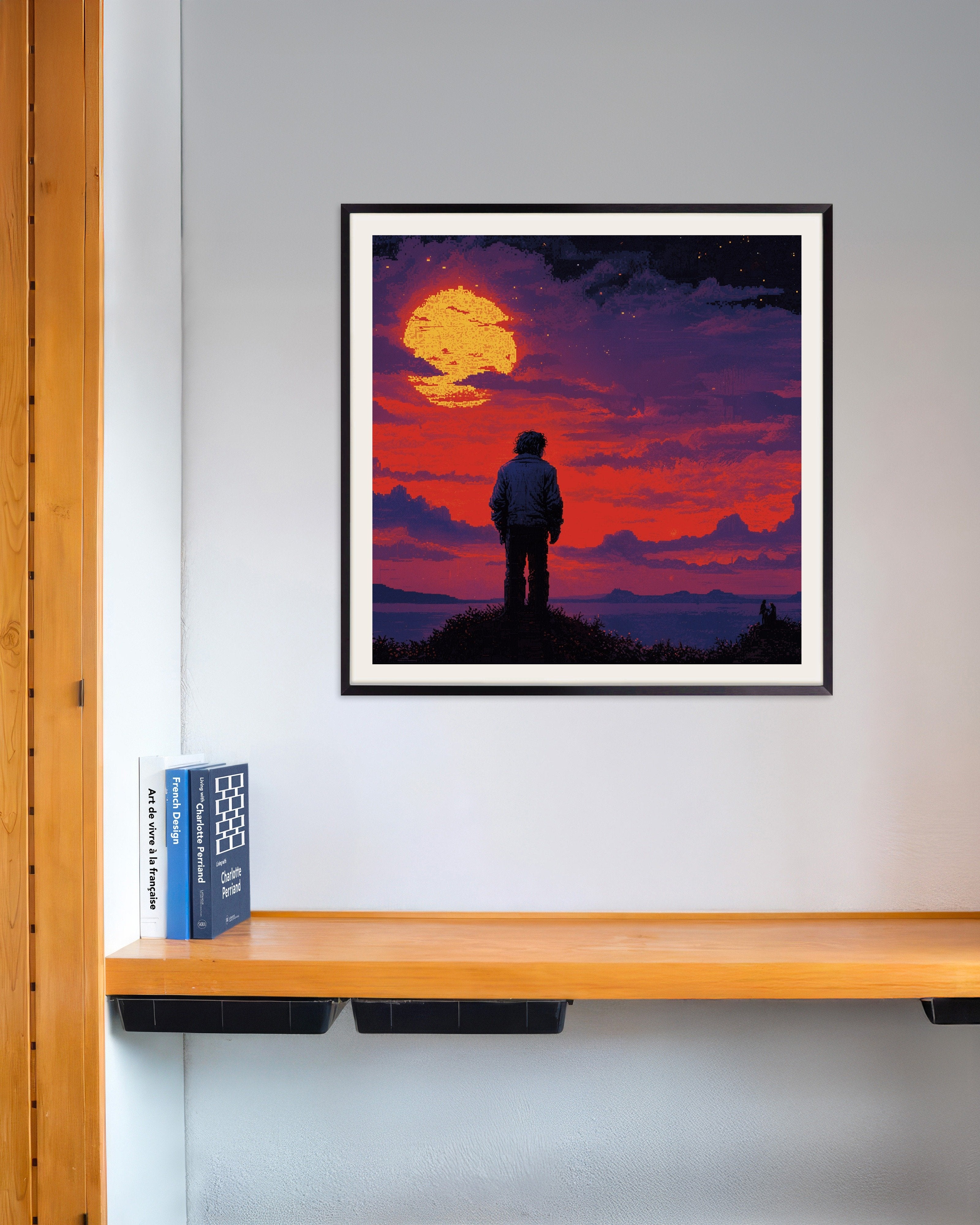 Poster of Retro video game, mystical sunset - Poster, with metal frame
