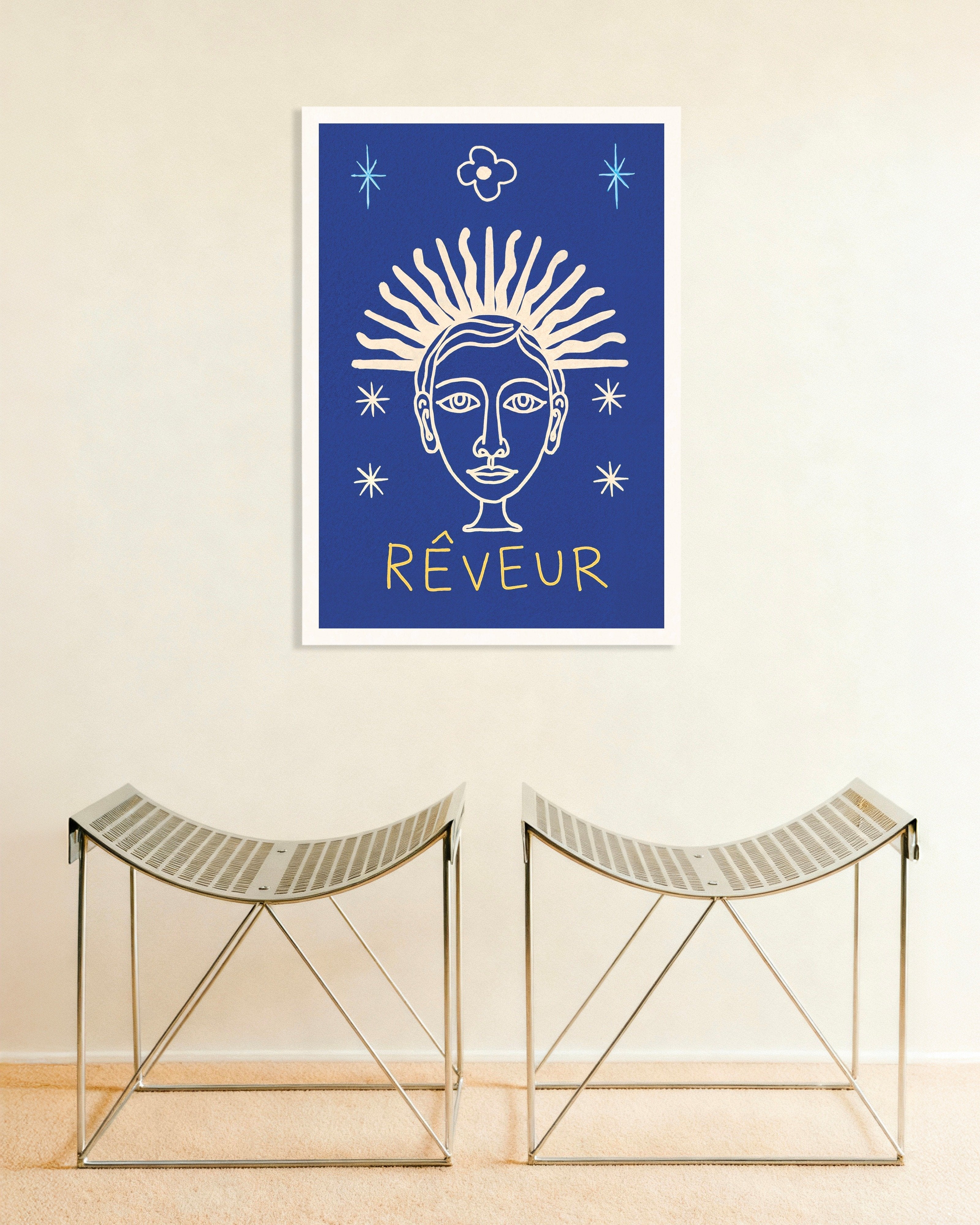 Rêveur ドリーマー ポスタ - 青地にサンバーストフェイス ポスター
