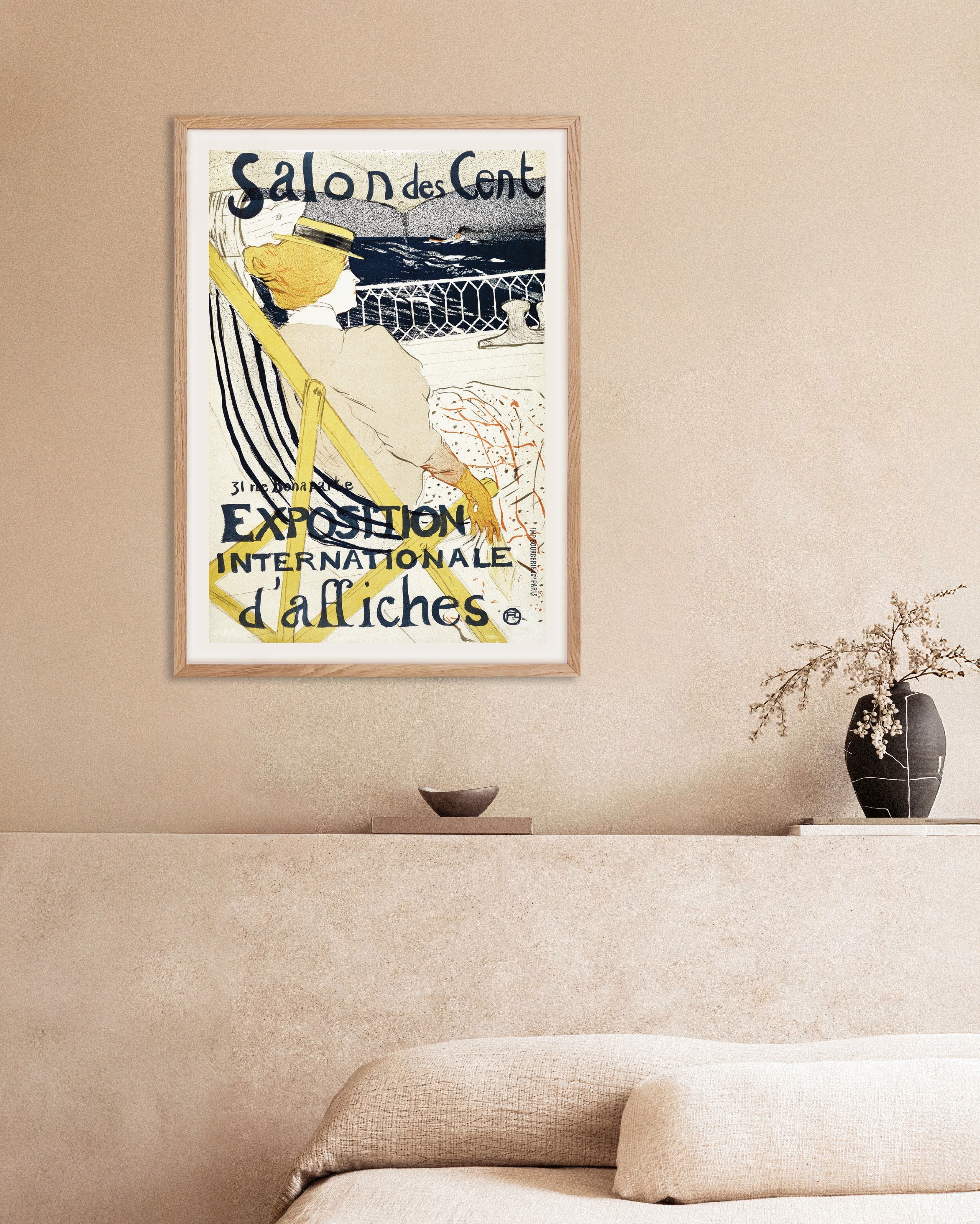 Poster of Salon des Cent, poster (1896) by Henri de Toulouse-Lautrec, with natural wooden frame