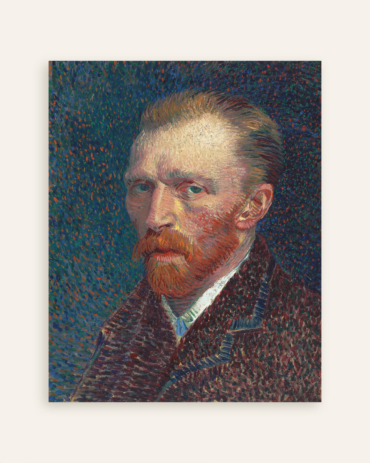 フィンセント・ファン・ゴッホによる《青い点描の背景の自画像》（1887年）のポスター、サムネイル