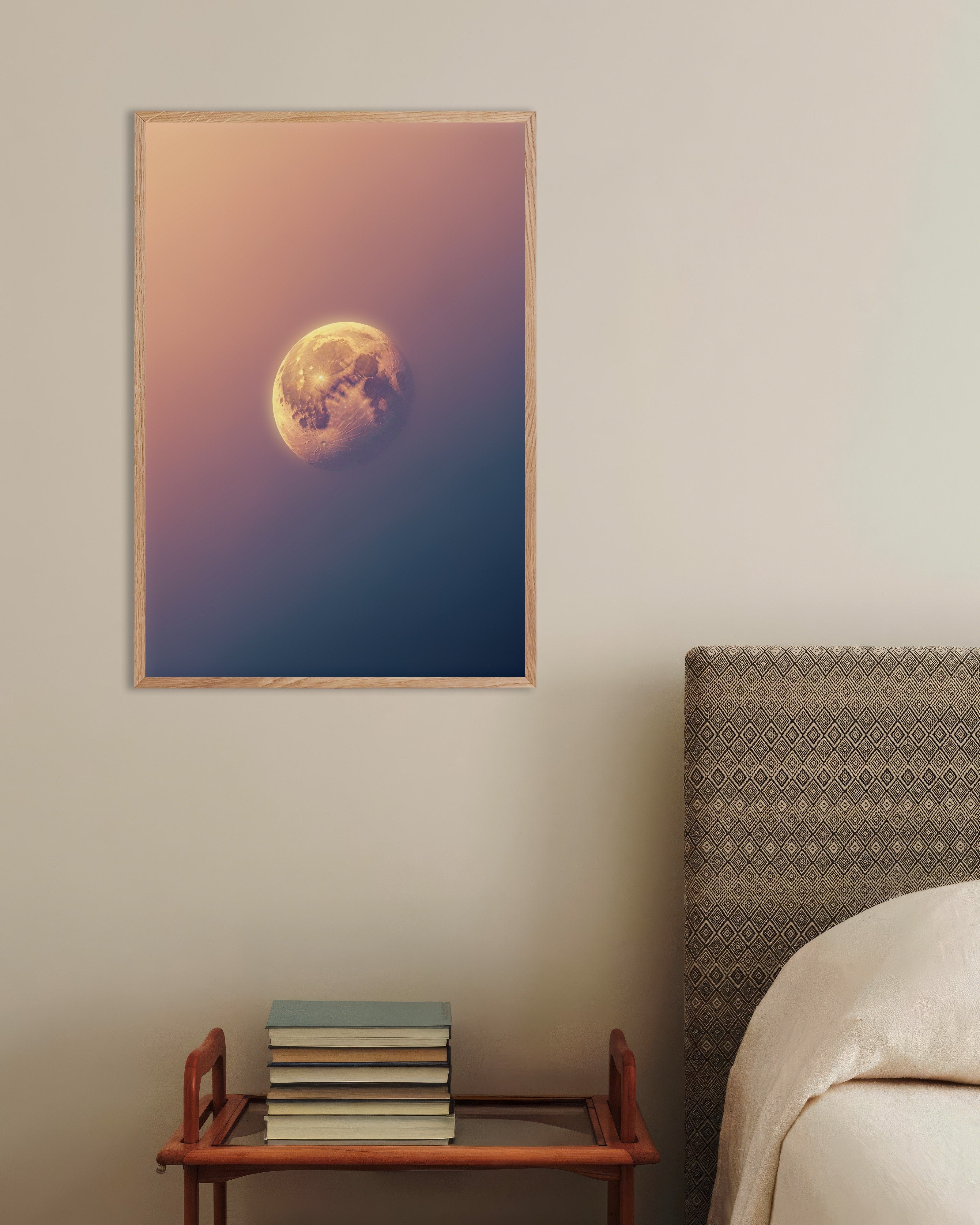 Poster of Soothing Abstract Gradients, Moon - Poster, with natural wooden frame