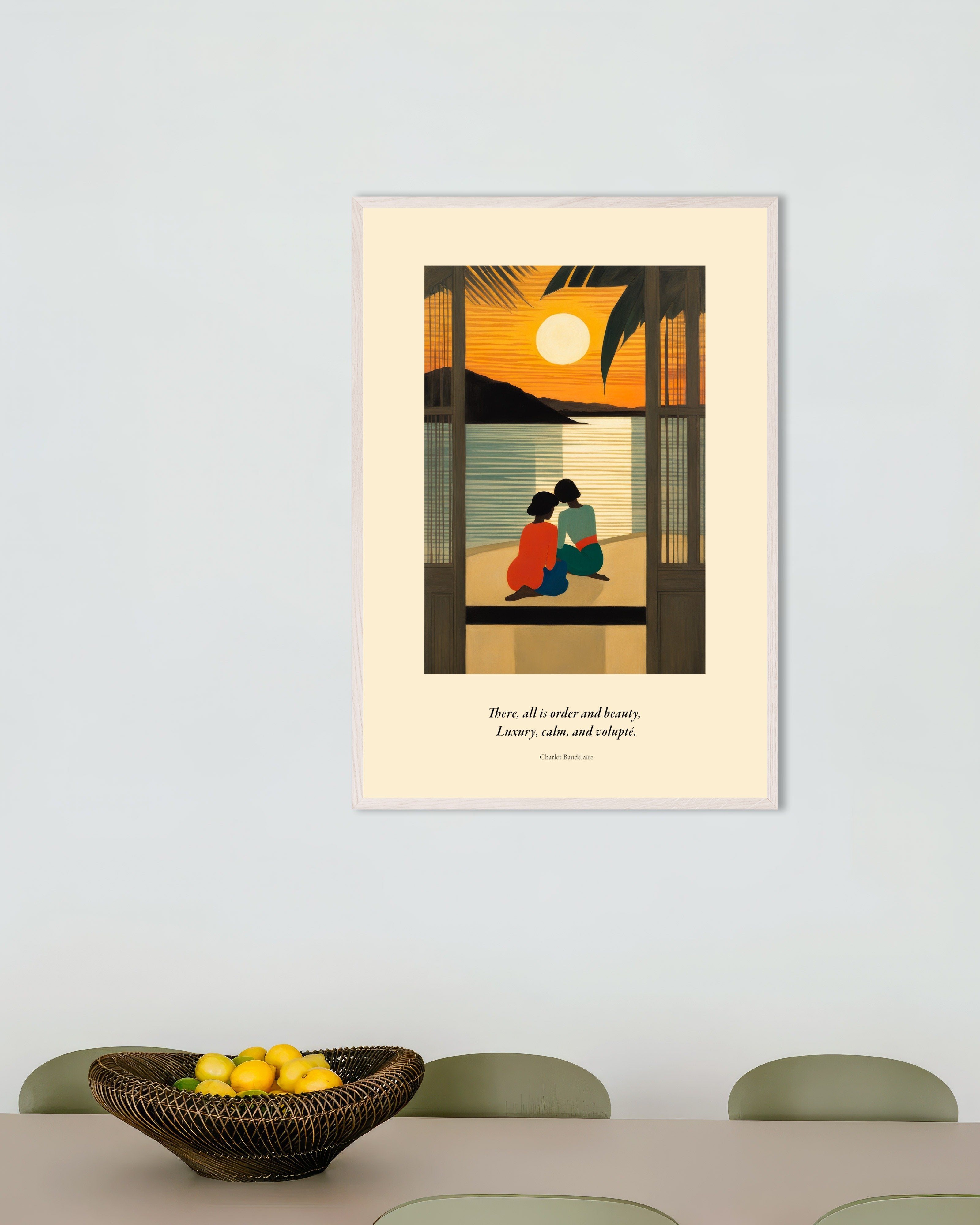 Poster of There, all is order and beauty, Baudelaire, with white wooden frame