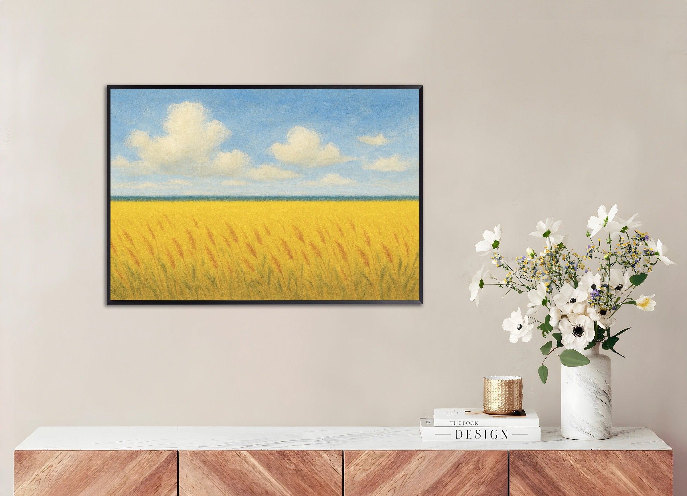 Poster of Ukraine poster -  Wheat field and blue sky, with metal frame