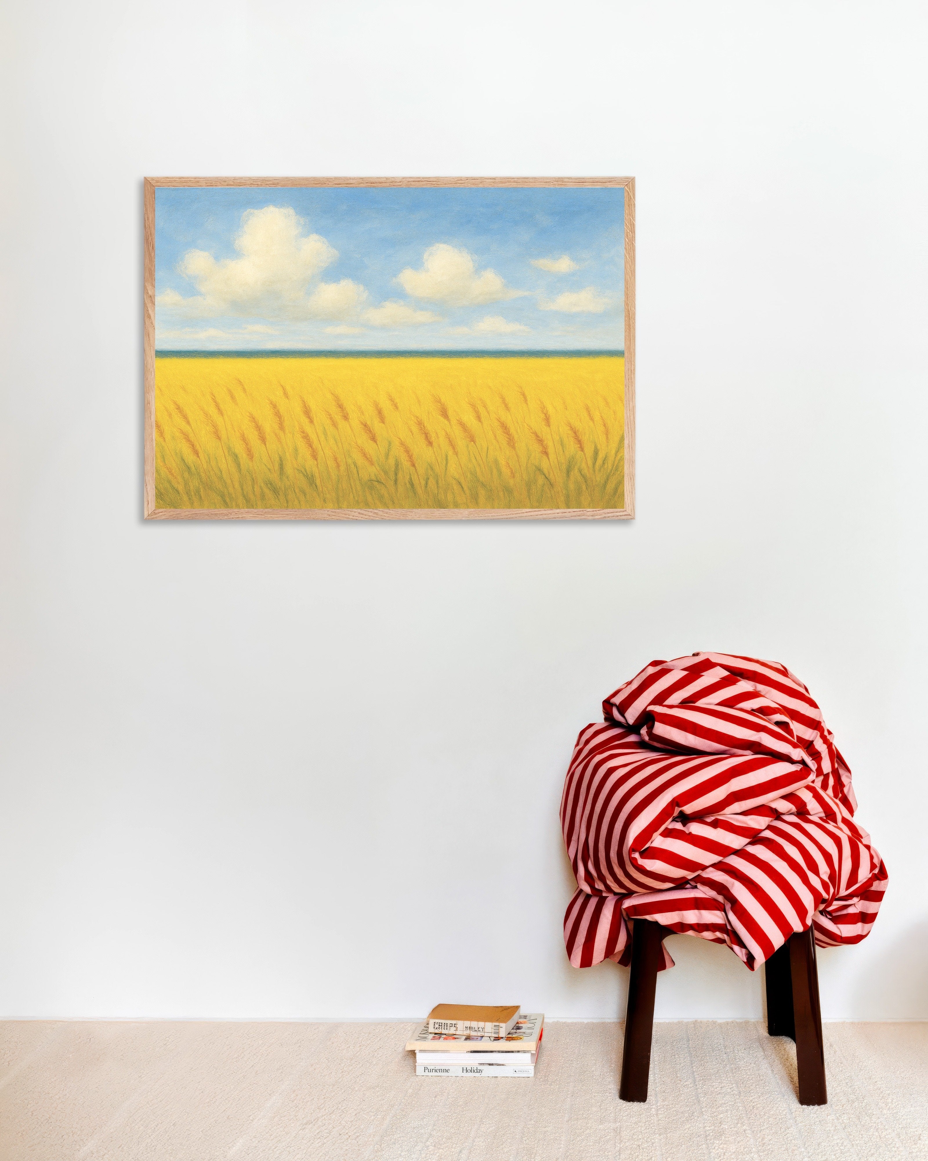 Poster of Ukraine poster -  Wheat field and blue sky, with natural wooden frame