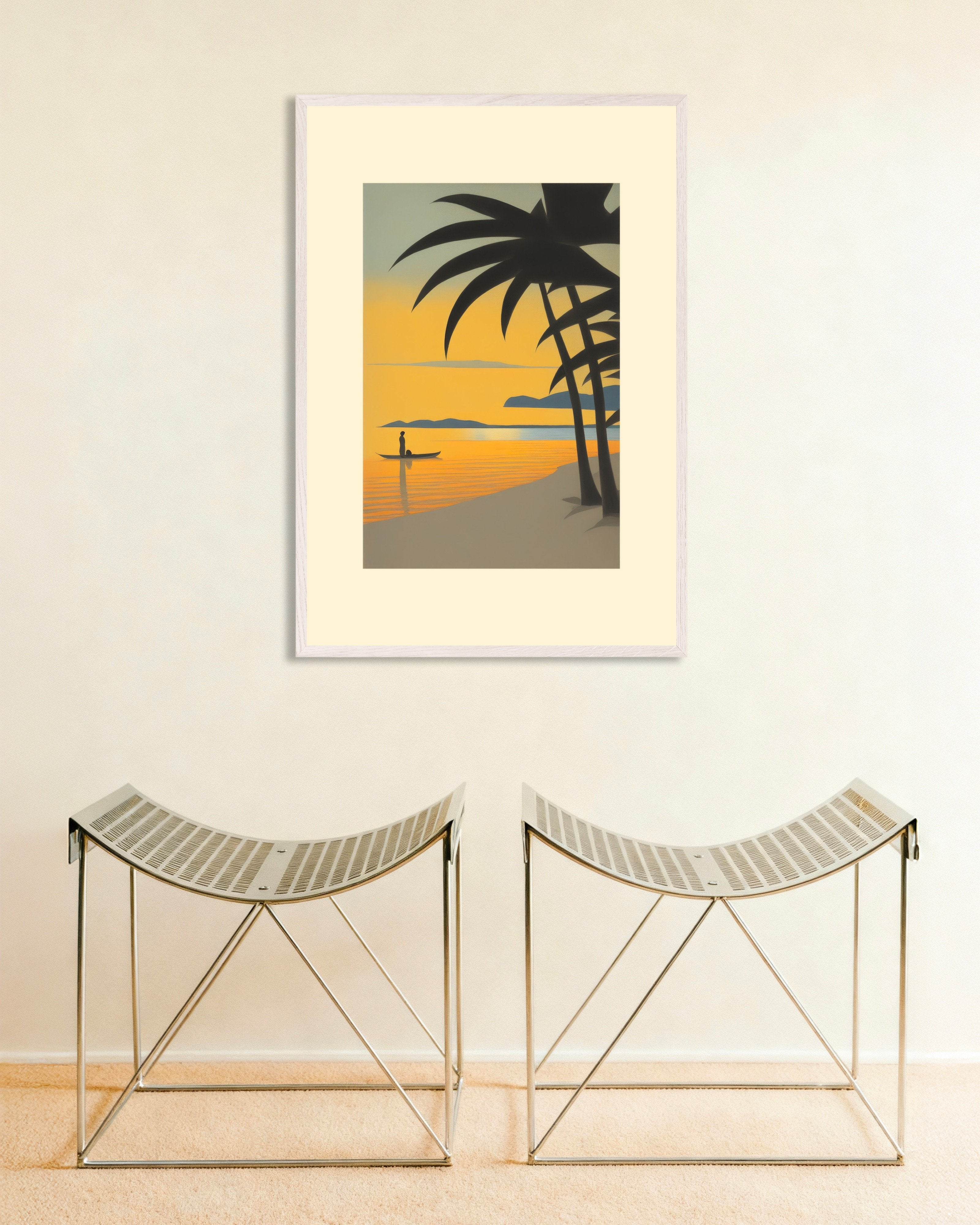 Poster of Wandering ships, Baudelaire, no text, with white wooden frame