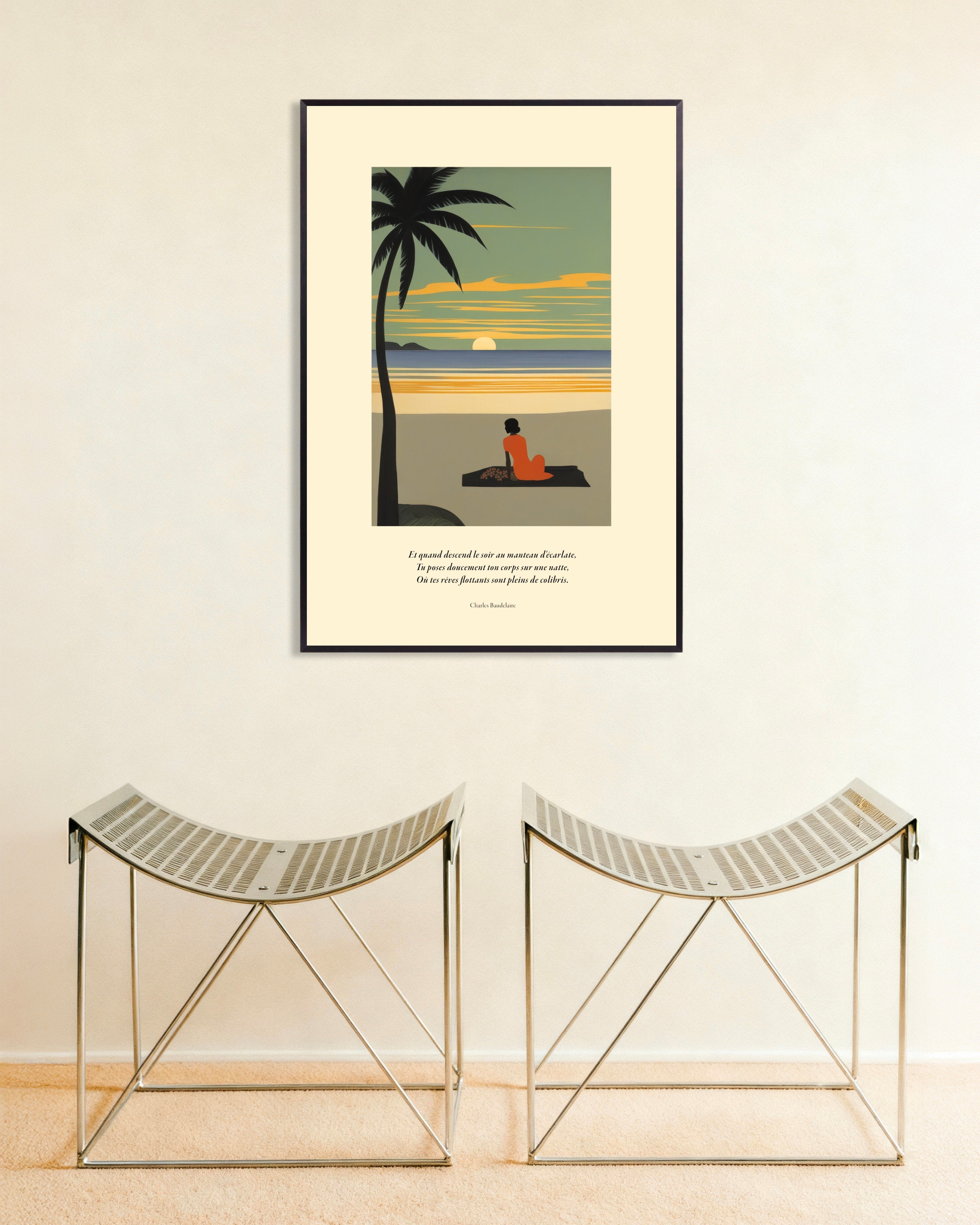 Poster of When evening descends in its scarlet cloak, Baudelaire, french, with metal frame